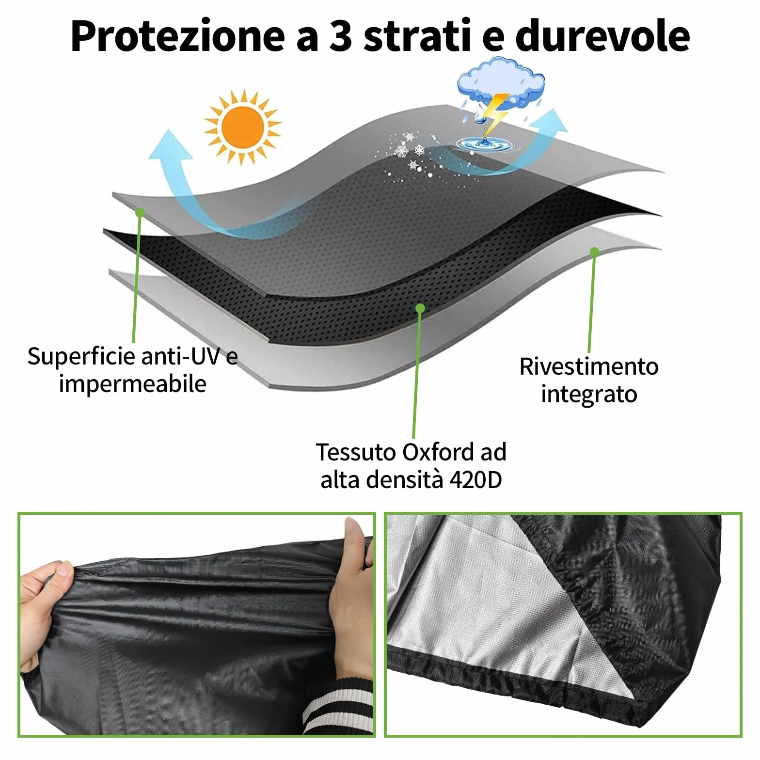 Copertura Sedia Sospesa 420D Oxford Impermeabile e Antivento, Protezione UV per Poltrona Sospesa & Sedia a Uovo con Cerniera e Cordino Regolabile, Telo da Esterno 190×115cm