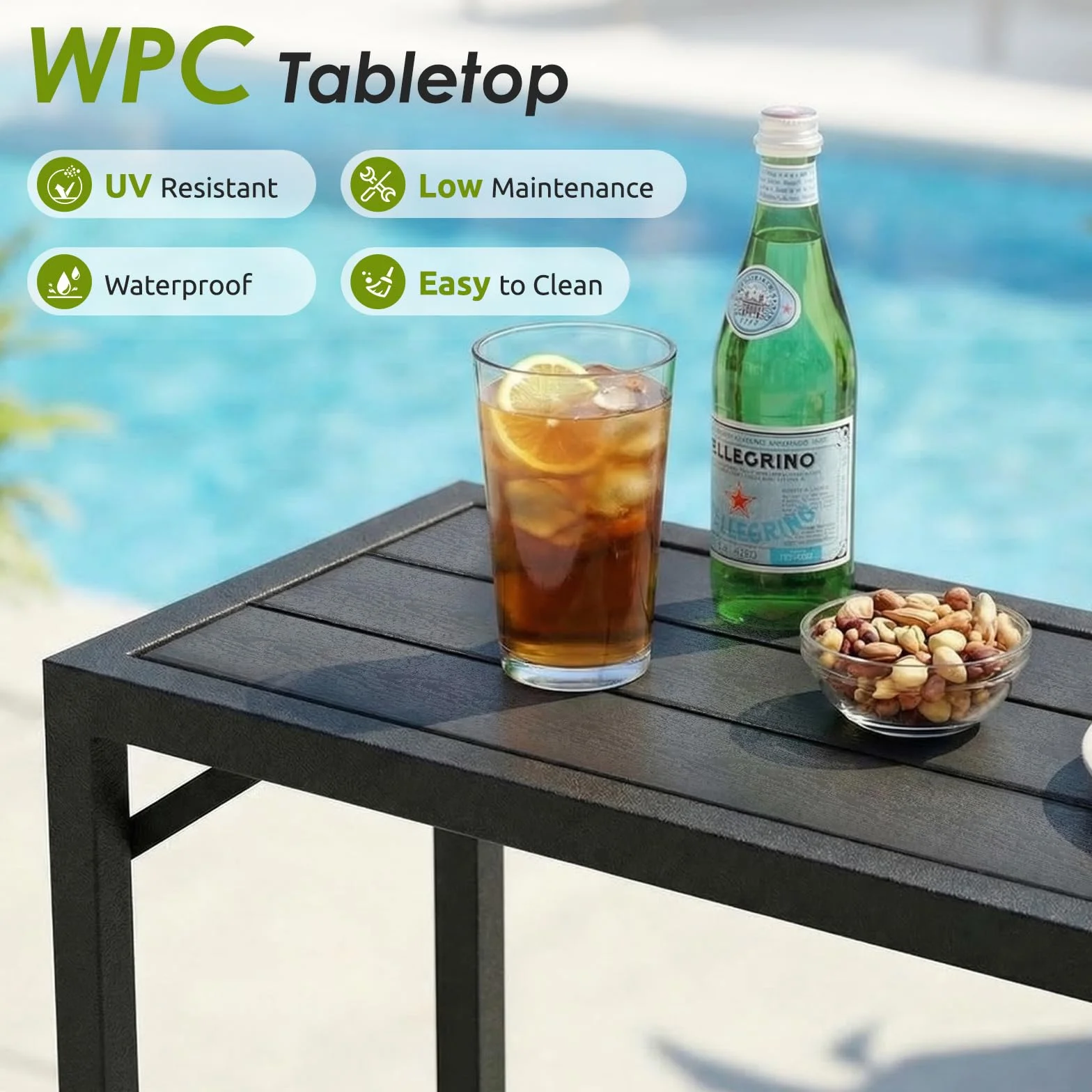 LIFERUN Outdoor Bar Table, 120 x 38 x 98 cm, Tavolo da Giardino Cortile con Piano Impermeabile, Tavolo da Bar Alto con Piedini Regolabili, adatto per Terrazza, Bordo Piscina, Soggiorno, Nero