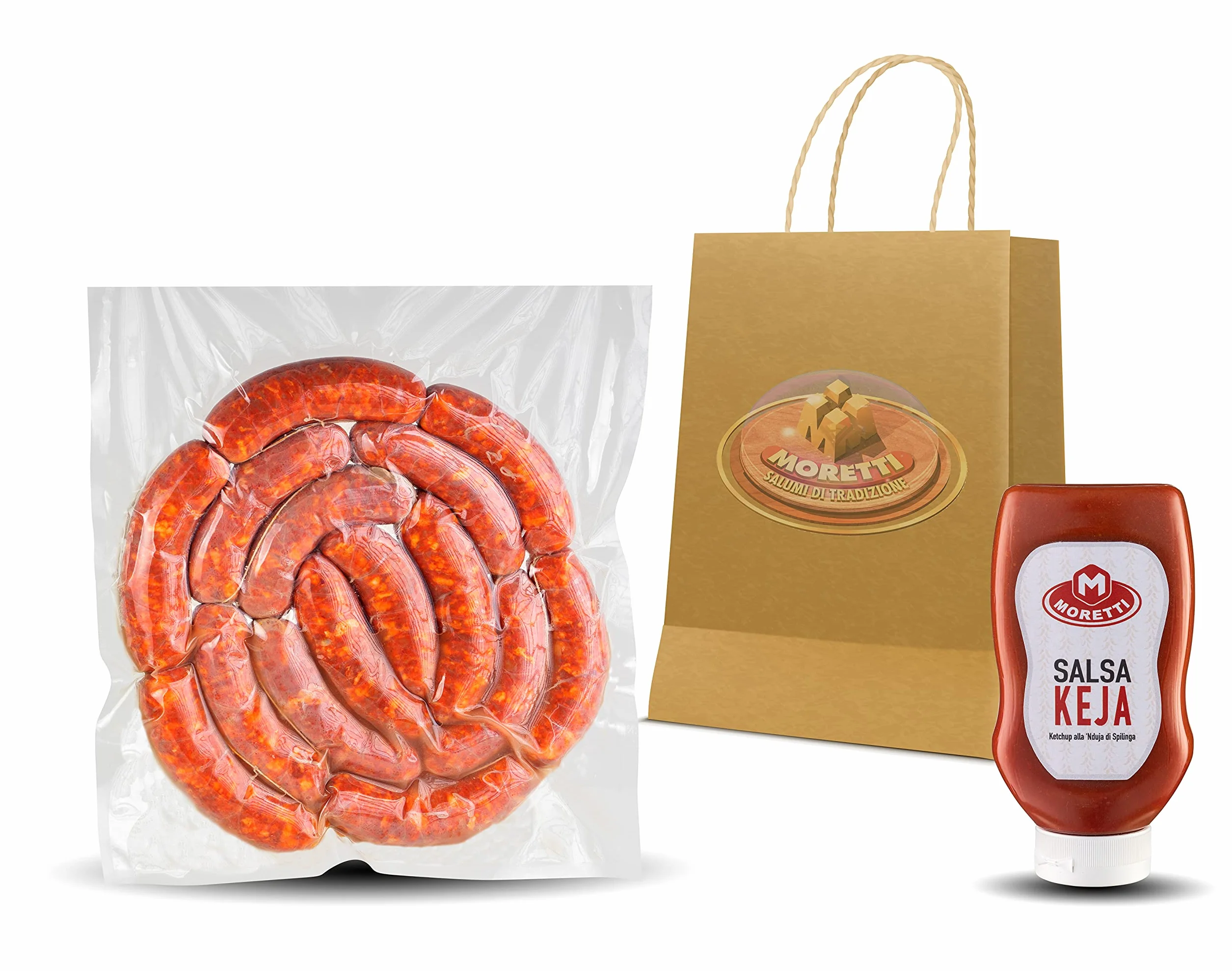 Moretti® Salsiccia Fresca Da Cuocere | Con Peperoncino Calabrese Piccante | 1,5Kg - 3kg Sottovuoto | In Omaggio Salsa KEYA | Ketchup alla Nduja di Spilinga | (3kg Piccante)