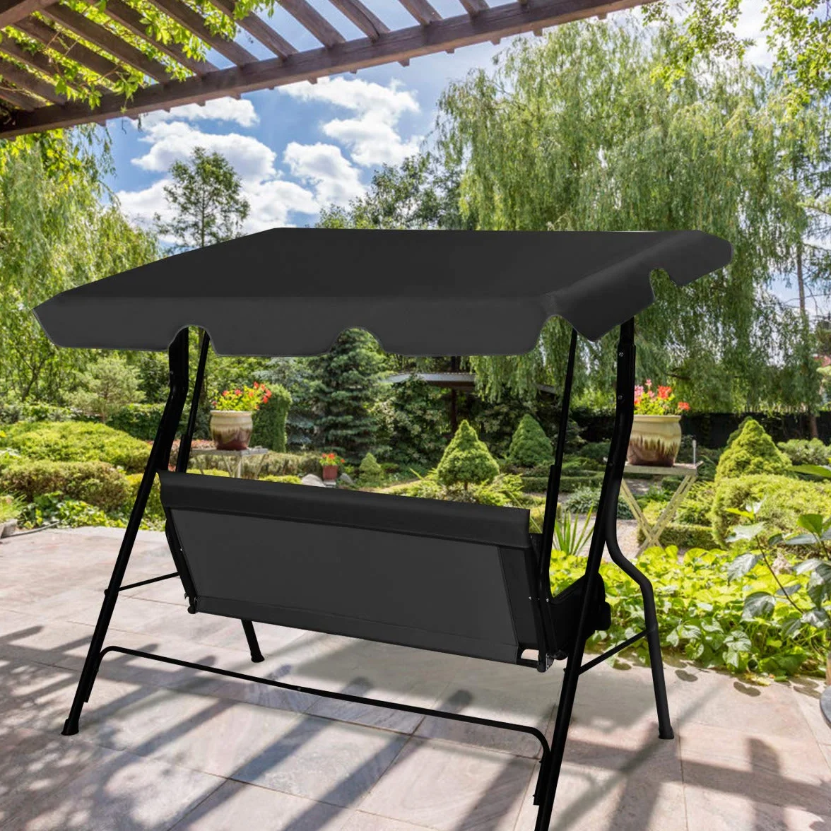 RELAX4LIFE Dondolo da Giardino 2/3 Posti, Dondolo da Esterno in Acciaio, Tettuccio Parasole Regolabile, per Arredo Giardino, Terrazzo e Balcone (170x110x153cm, Nero)