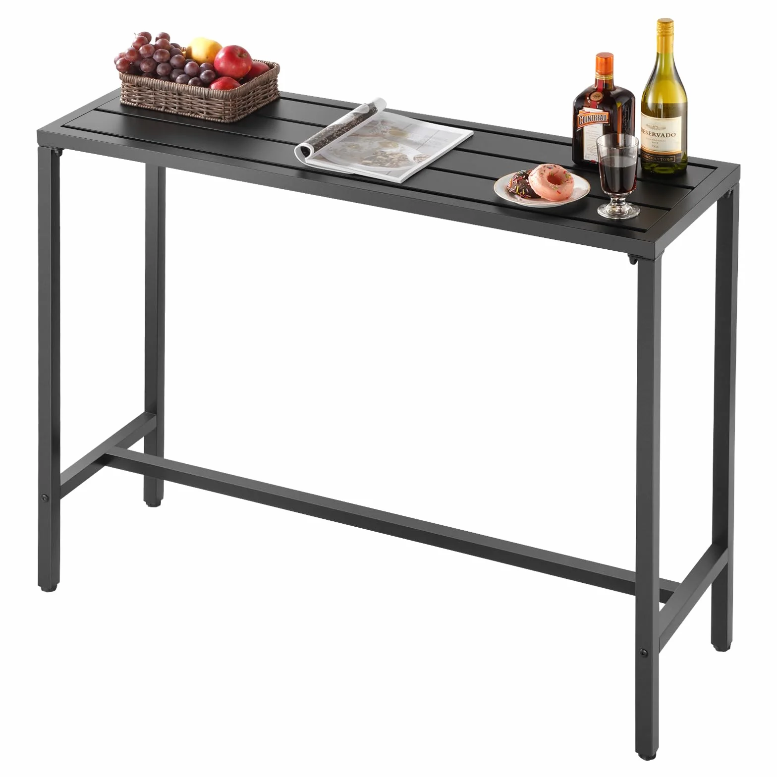VEVOR Tavolo Alto da Bar per Esterni 120 x 37,5 cm, Tavolino da Pranzo Rettangolare Piano Impermeabile, Struttura in Metallo, Tavolo da Giardino Cortile Terrazza, Bordo Piscina, Soggiorno