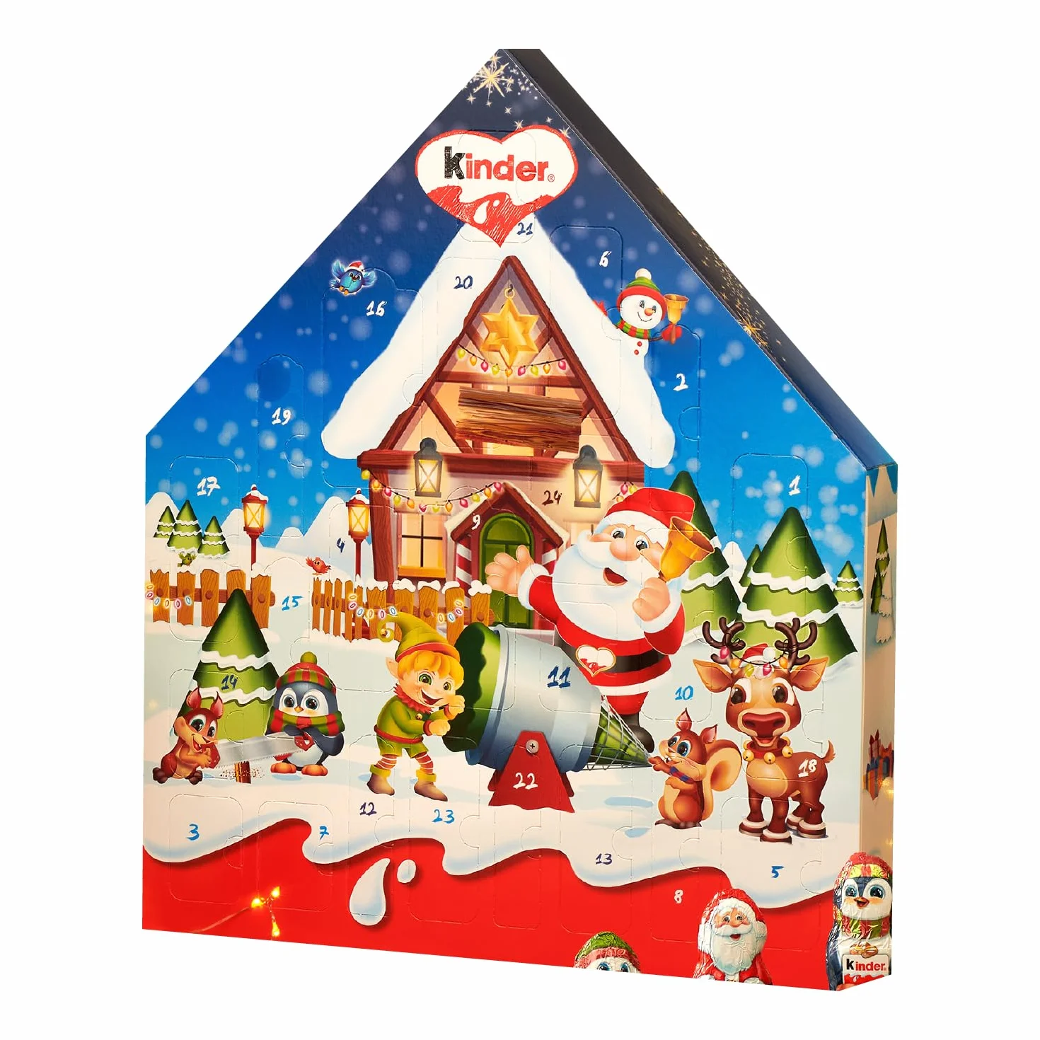 Kinder Chalettone - Calendario Avvento 2023, 30 Cioccolatini e Snack Assortiti Kinder, con Speciale Videomessaggio da Babbo Natale, Idea Regalo, Confezione da 351 gr