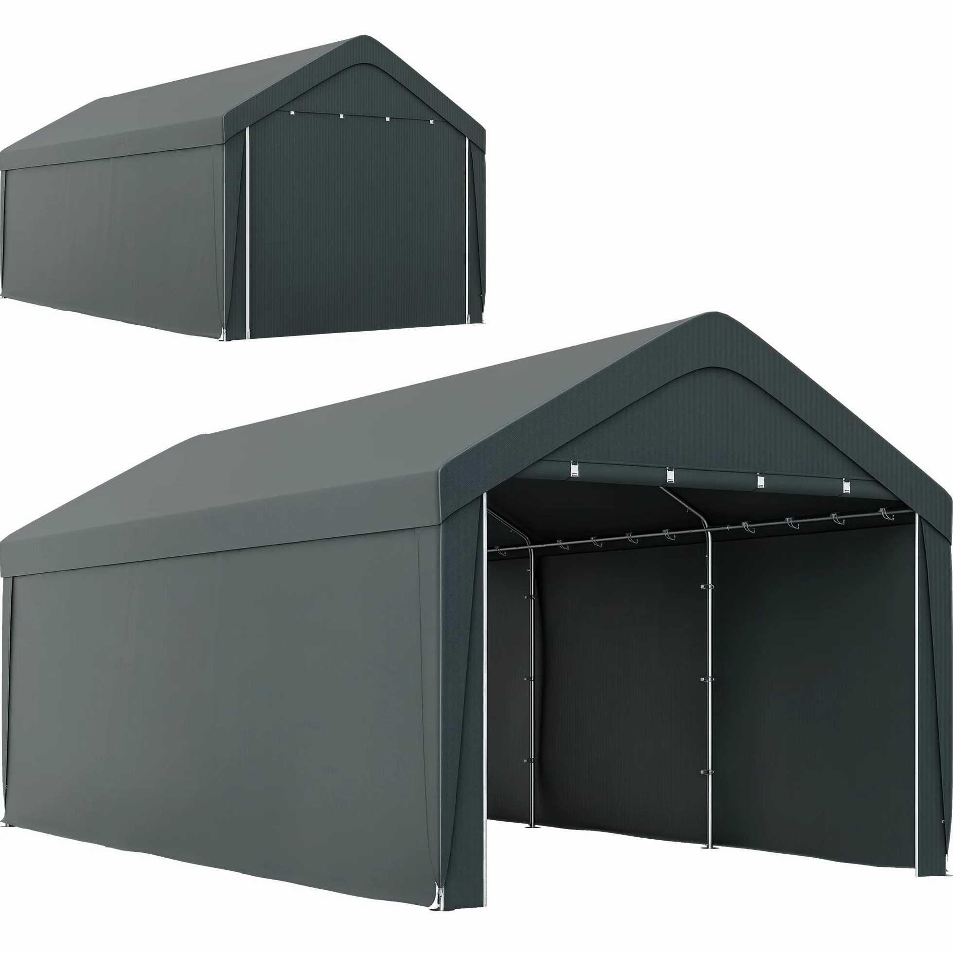 Outsunny Carport tenda da garage 3 x 6 m, tettoia per auto all'aperto, tenda di stoccaggio con pareti laterali rimovibili e 2 porte con cerniera avvolgibili, tettoia per auto, camion, barca, grigio