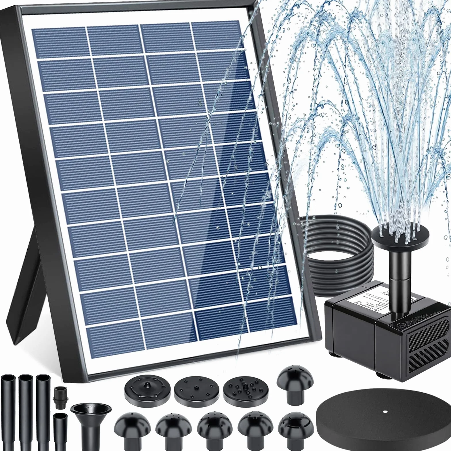 Fontana Solare 6,5W, Pompa Solare per Fontane, Kit Fontana per Laghetto con Pannello Solare con 9 Effetti Ugelli, per Laghetto da Giardino, Bagno degli Uccelli, Vasca per Pesci, Piscina