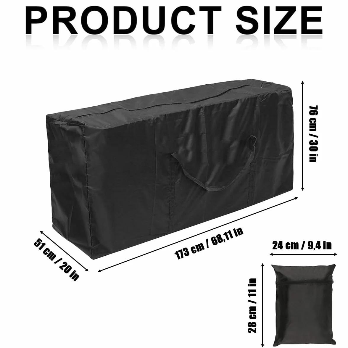 Borsa per Cuscini da Giardino, 173x76x51cm Borse di Stoccaggio per Esterni, Borsa per Cuscini da Giardino con Manico e Cerniera, per Cuscini per Mobili da Giardino