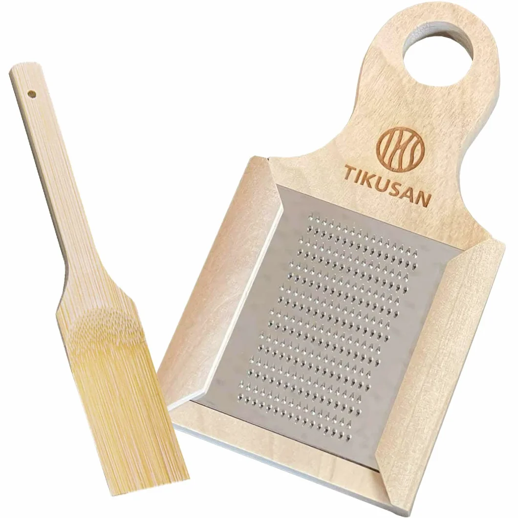 TIKUSAN Grattugia giapponese in legno per Wasabi (wasabi Oroshi) per zenzero e aglio con spazzola in bambù, prodotta in Giappone
