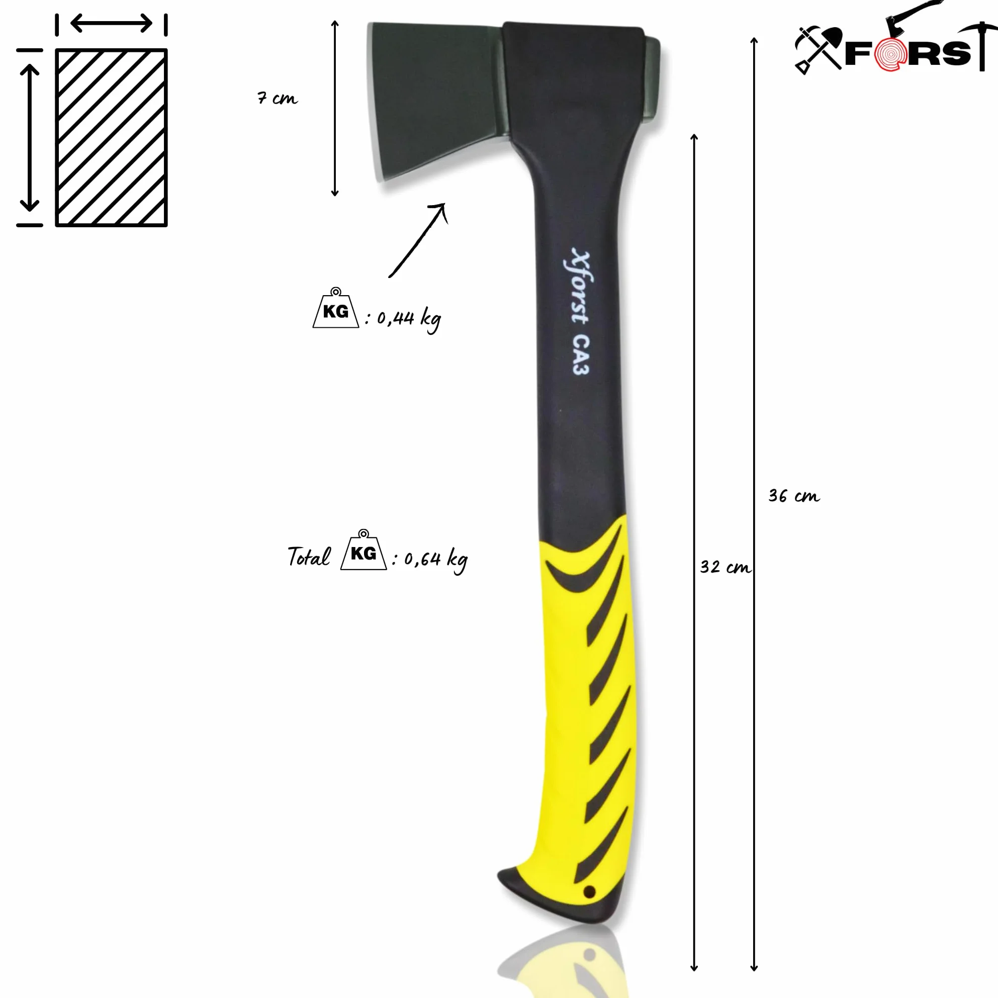 Ascia da Taglio in Acciaio al Carbonio 36 cm con Manico in Fibra di Vetro e Affilatore in Ceramica Set CA3 MA1 per Campeggio Outdoor