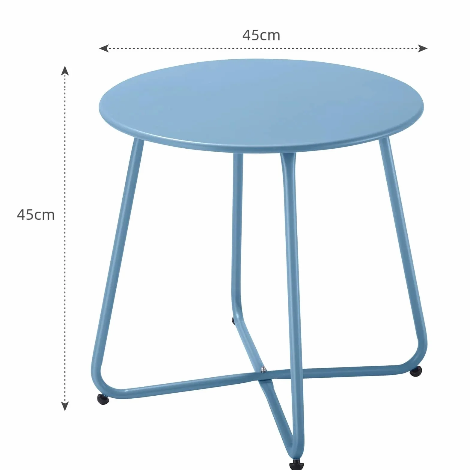 Fokebel Tavolino piccolo in metallo, da giardino, rotondo, tavolino da caffè e tavolino con gambe regolabili (blu, Ø 45 x 45 h)