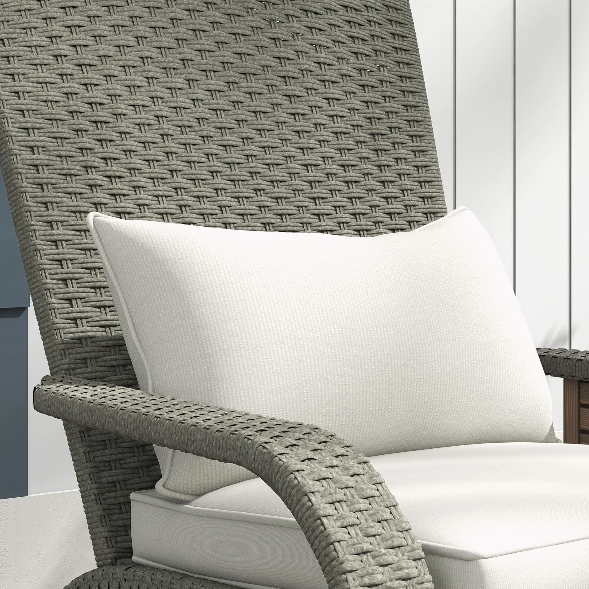 Outsunny Sedia da Giardino con Poggiapiedi, Braccioli e Cuscini Imbottiti, Sedia Adironrack in Rattan e Acciaio, 64x82x89 cm, Grigio e Bianco Crema