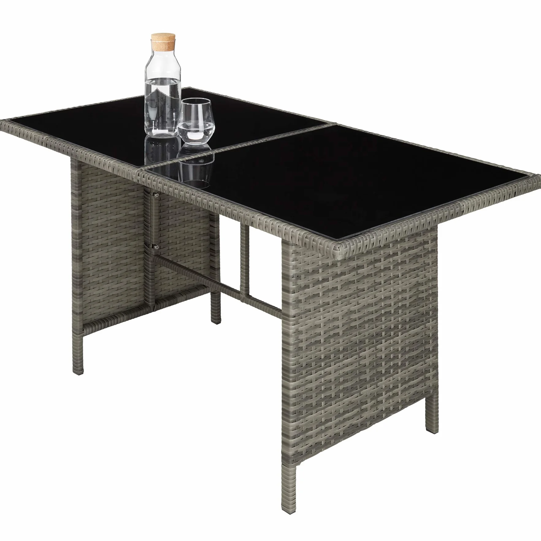 tectake® Set Salotto Rattan, Salotto da Giardino Esterno, Telaio Acciaio, Tavolino da Salotto 2 Piani in Vetro, Divani, Cuscini Relax, Sgabelli Poggiapiedi, Piscina, Giardino - Grigio Mélange/Grigio