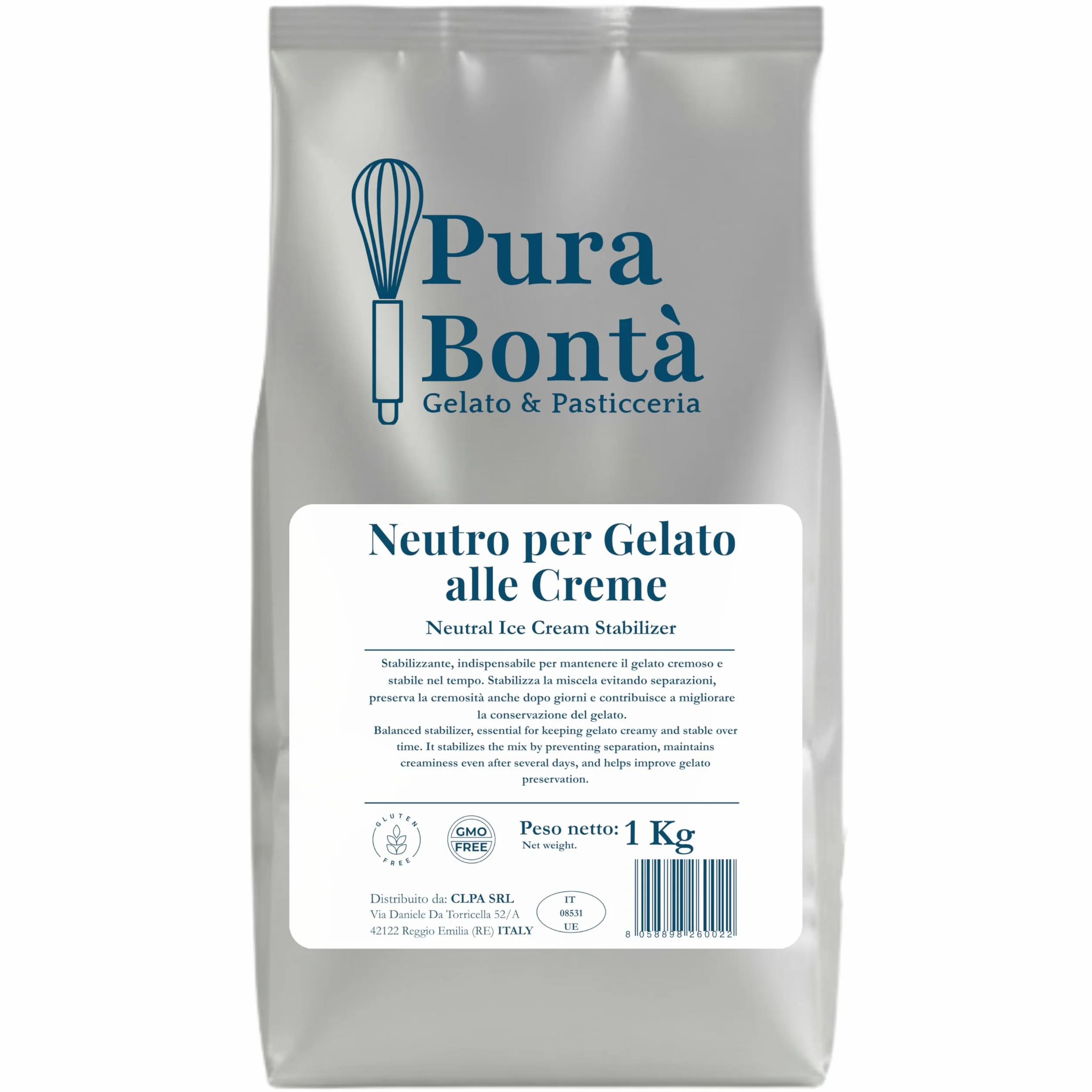PURA BONTÁ Stabilizzante Neutro per Gelato Crema 500g | Soluzione Anti-Cristalli | Consistenza Cremosa per Gelato Artigianale Fatto in Casa | Addensante Superiore | Confezionato in Italia