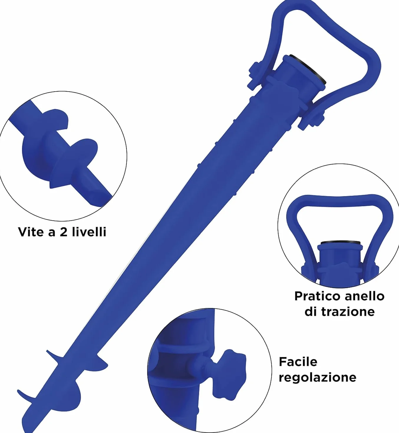 Punta puntale trivella per ombrellone da spiaggia mare Picchetto Ombrello Base Fissaggio Colori Rosso Blu Giallo Verde Abs Resistente Pratico e Leggero