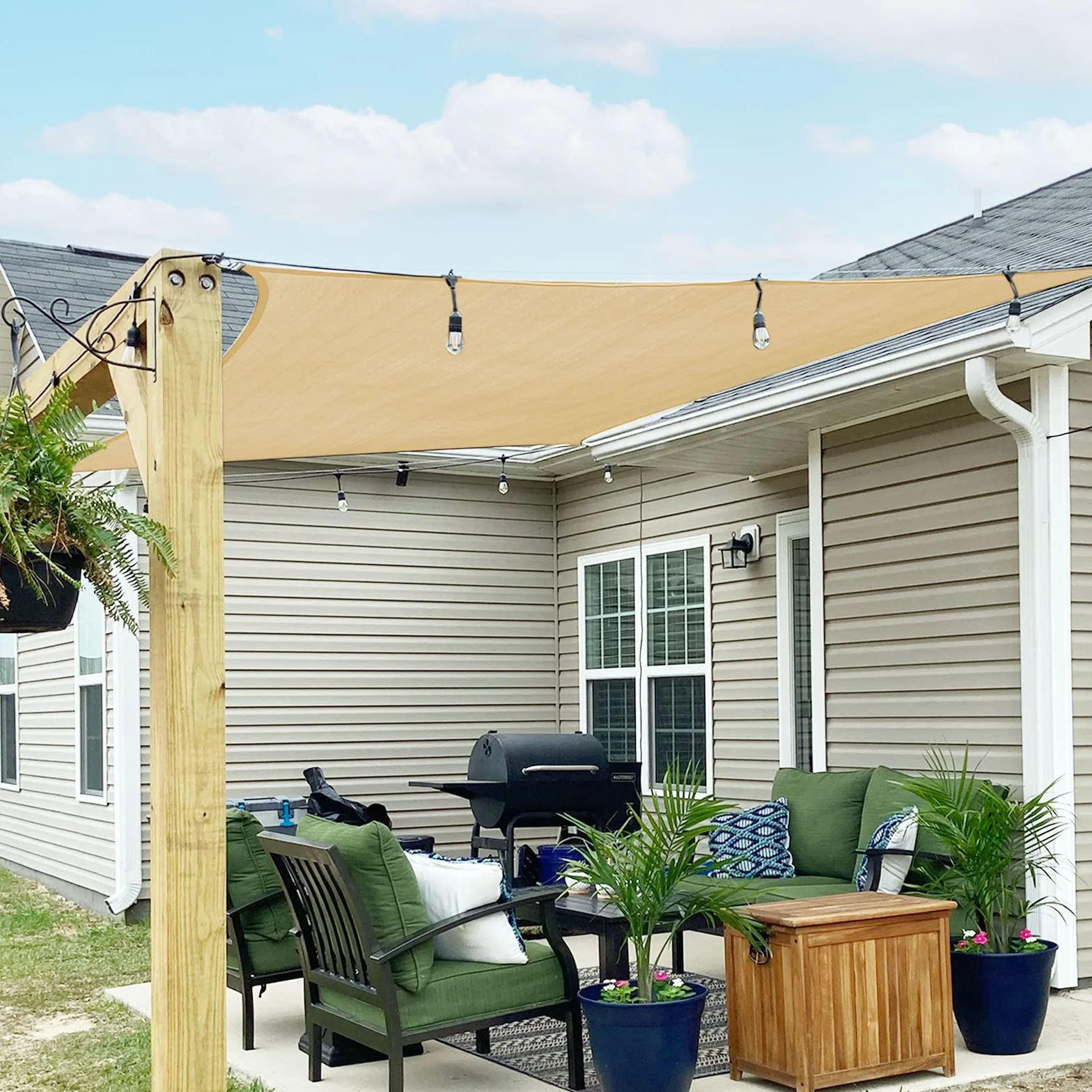 SUNNY GUARD Vela ombreggiante 2.5x2.5m HDPE Tenda a Vela Rettangolare, Tenda da sole per esterno Traspirante Protezione Raggi UV per Giardino Esterno terrazza, Sabbia