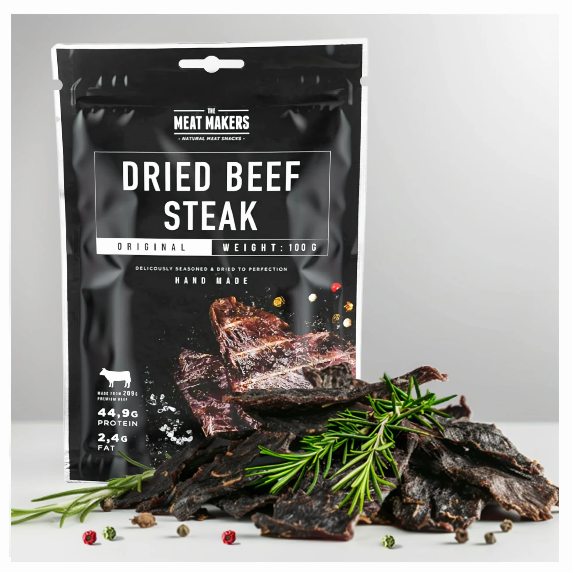 The Meat Makers Original Beef Jerky Steak (100 g) - Snack Proteico – Carne Secca di Manzo, Keto Snack, Carne Essiccata per Umani