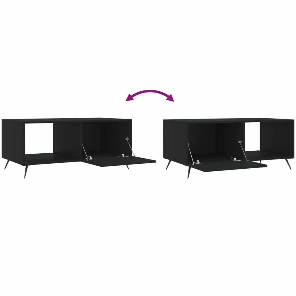 Tavolino nero con vano portaoggetti e porta in legno resistente con superficie liscia e gambe in ferro, 90 x 50 x 40 cm, elegante tavolino da salotto