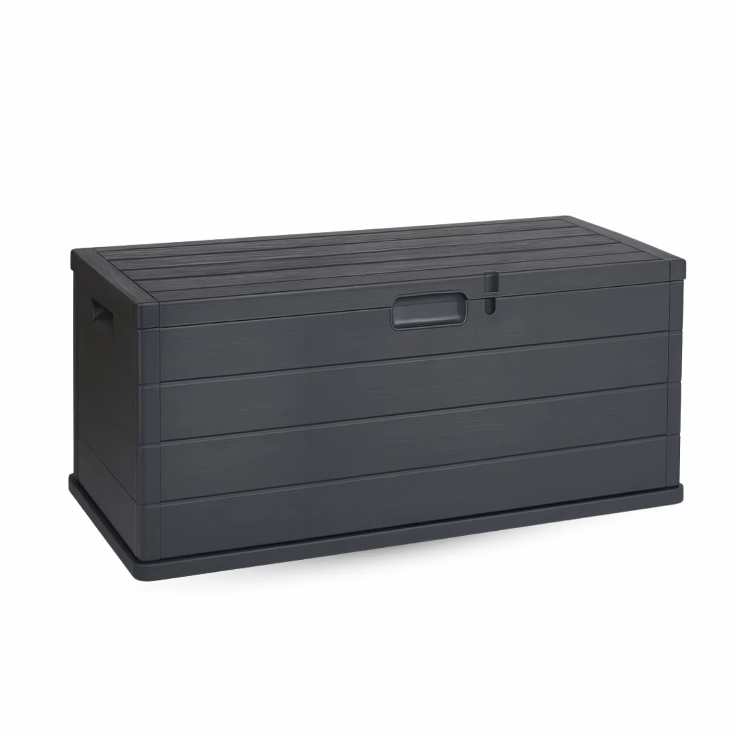 VIRSUS Baule da Giardino con Ruote, misura 118x59x57 cm, Cassapanca Effetto Legno Antracite, Impermeabile, Chiusura Lucchettabile, Contenitore da Esterno, Capacità 340 Litri -ALP001F