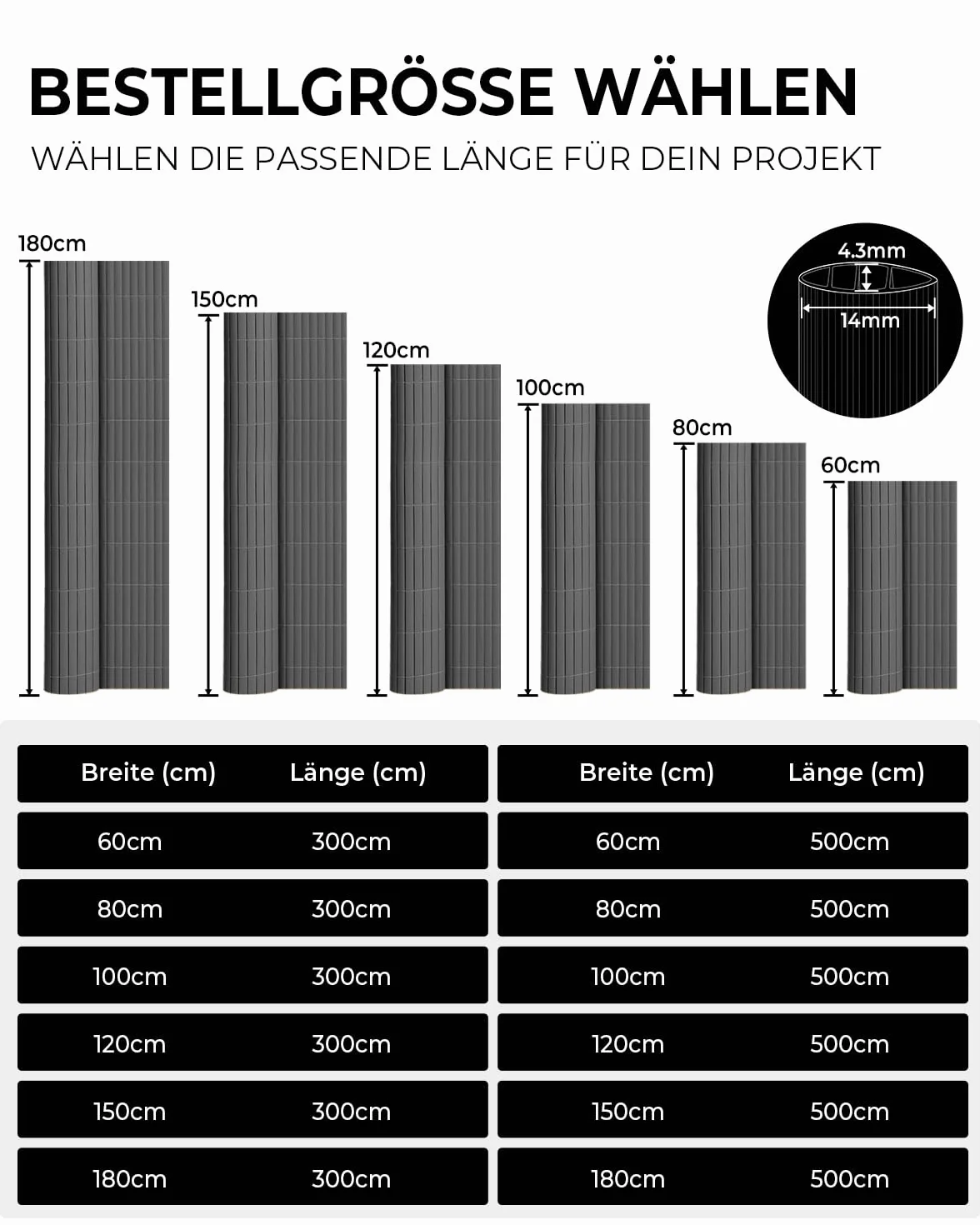 paramondo Canniccio PVC Recinzione Frangivista Triplo Rinforzo Paravista, Resistente ai Raggi UV Resistente, Impermeabile, Protettivo Frangivento per Giardino, Balcone & Terrazza, 150 x 300 cm, Grigio
