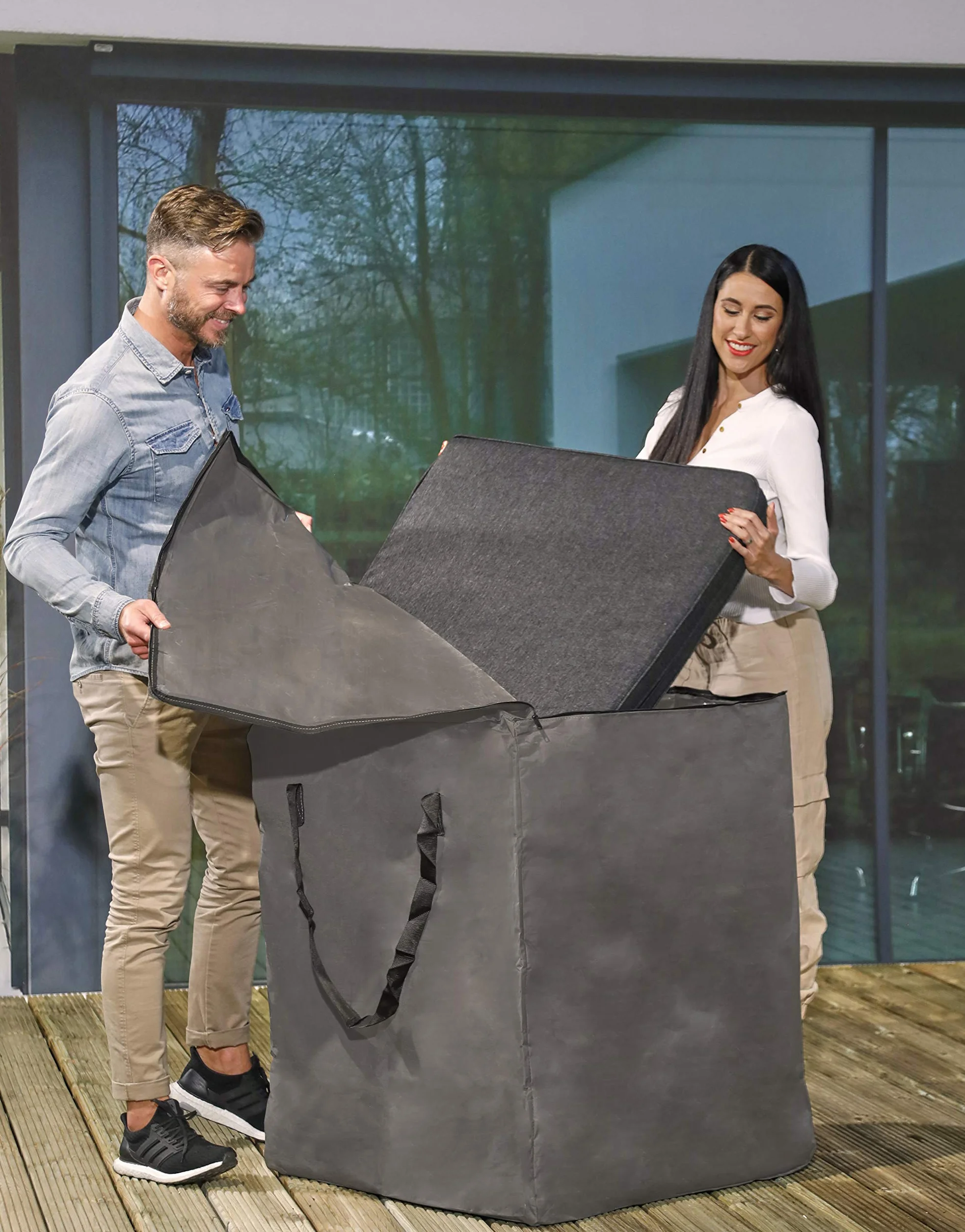 Copertura Protettiva e Borsa Sacca di Protezione per Cuscini per Sedie/Panche da Giardino | Grigio | 75 x 75 x 90 cm | Certificato TÜV Rheinland | Resistente alle Intemperie