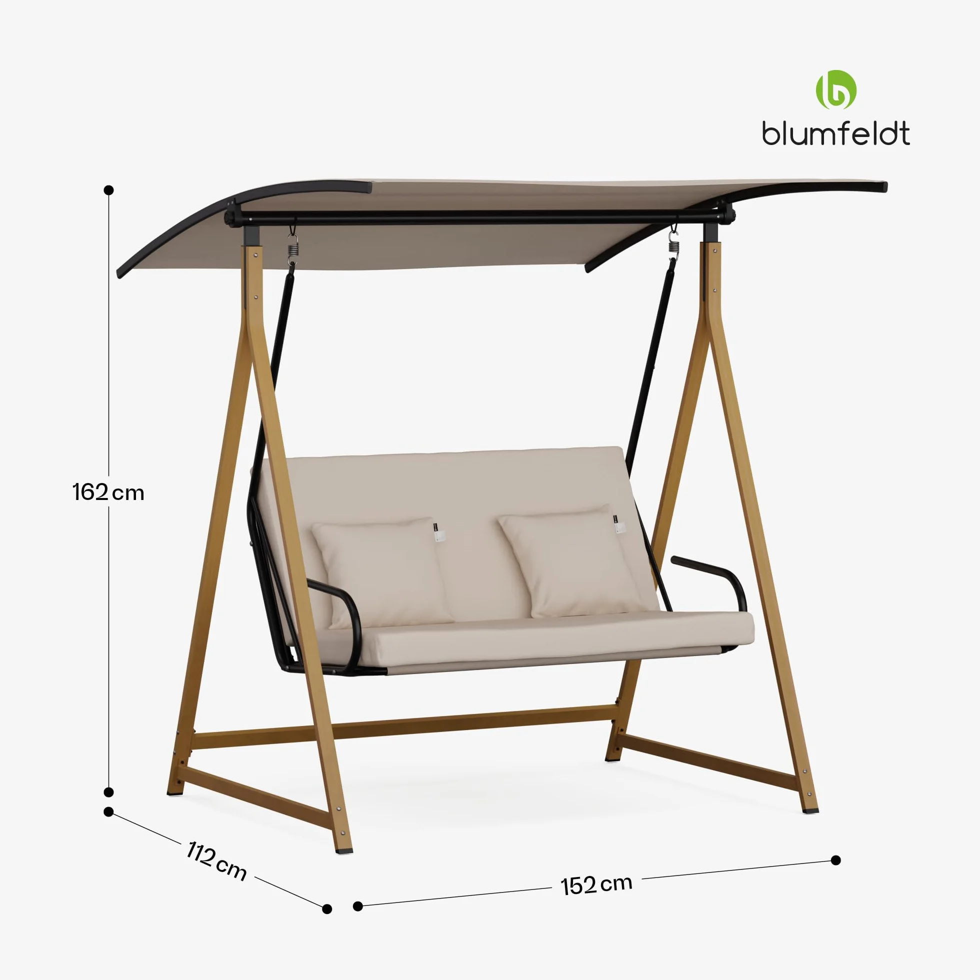 Blumfeldt ZenGrove - Dondolo da Giardino, Dondolo da Esterno a 2 Posti con Tettuccio Regolabile, Telaio in Acciaio Verniciato a Polvere, Cuscini Spessi, Capacità: 160 kg