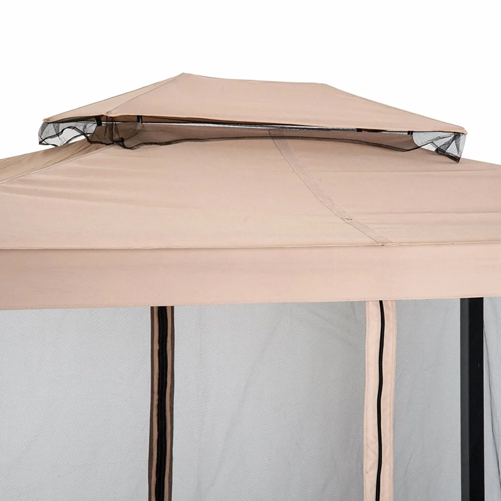BAKAJI Gazebo Parasole da Giardino con Dondolo Letto e Zanzariere 3 posti, Modello Extra-Lusso Cleopatra, Amaca Altalena Trasformabile in Letto Matrimoniale, Colore Beige