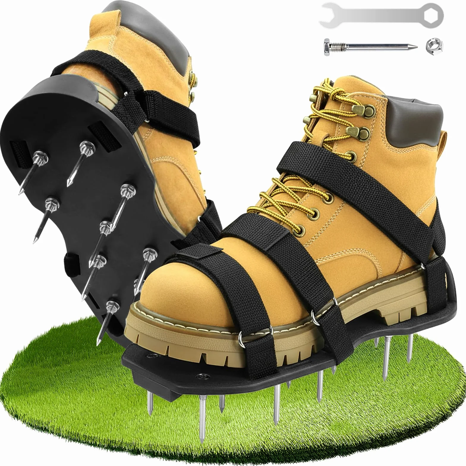 Arieggiatore Prato Scarpe Chiodate, Prato Scarpe Chiodate per Areazione, Sandalo Aeratore Scarpe da Prato con Cinghie e 5.5cm Punte Resistenti, per Cortile e Patio