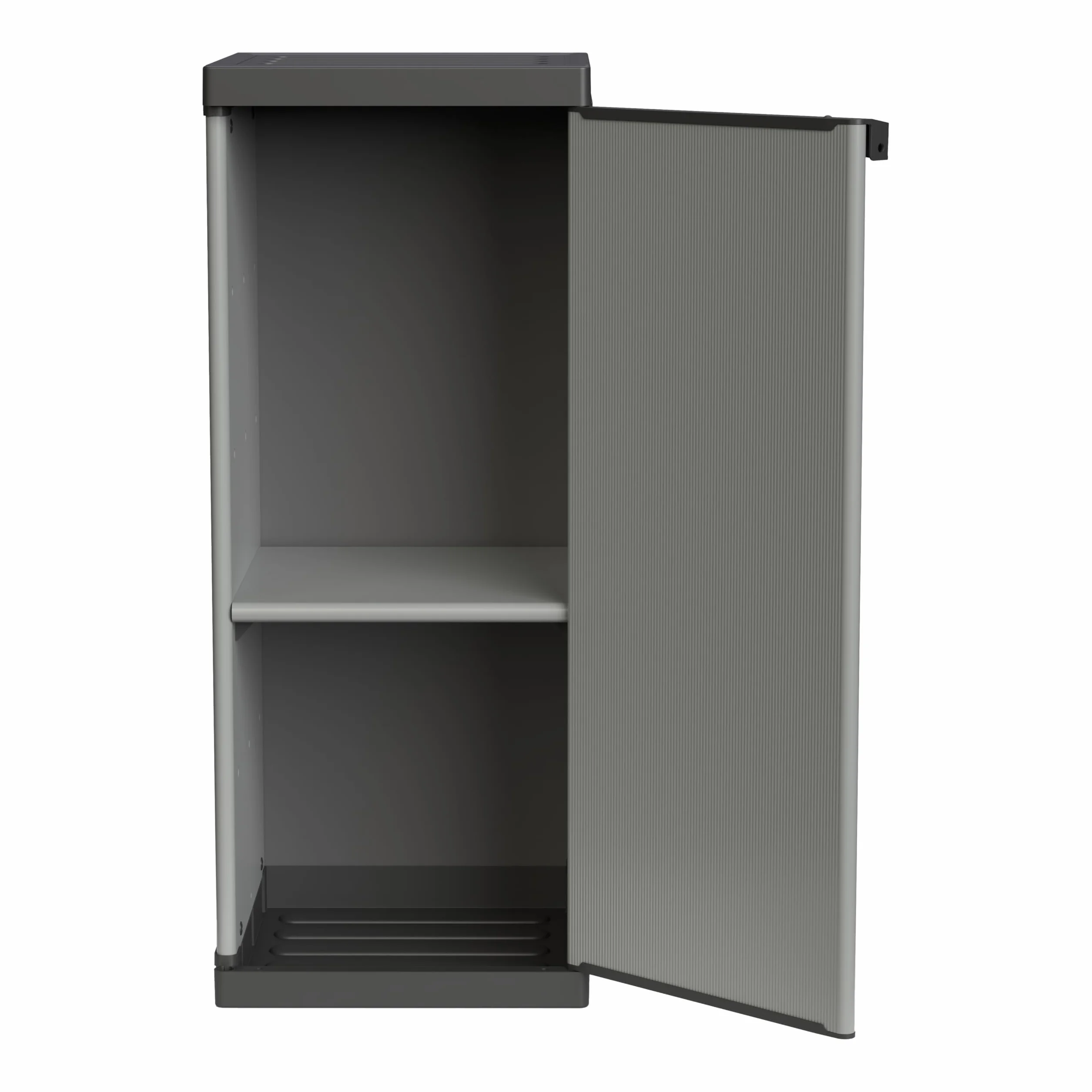 Adventa: Armadietto in resina di PVC e PP, 1 Anta, 1 Ripiano, Facile da Montare, Modular System, Resistente, Adatto ad ambienti Interni ed Esterni, 34L x 40P x 85H cm, Grigio e Nero