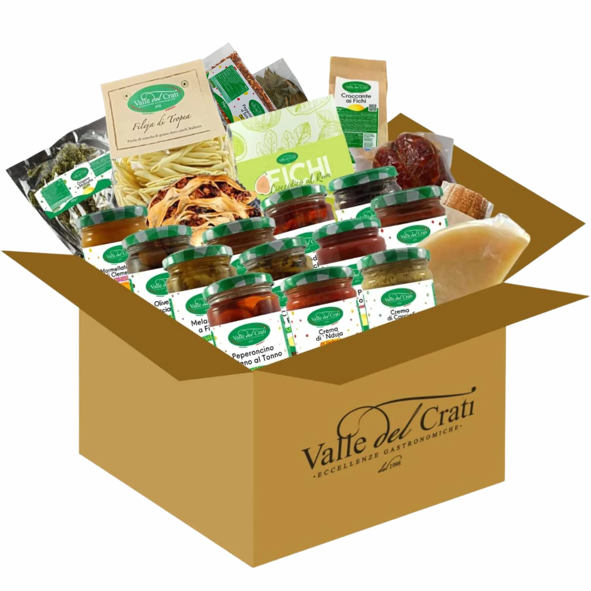 Valle del Crati Box Regalo Natalizio con 22 prodotti | Cesto di Natale con Salumi, Formaggi, Dolci, Creme, Sottoli, Pasta | Cesto Natalizio