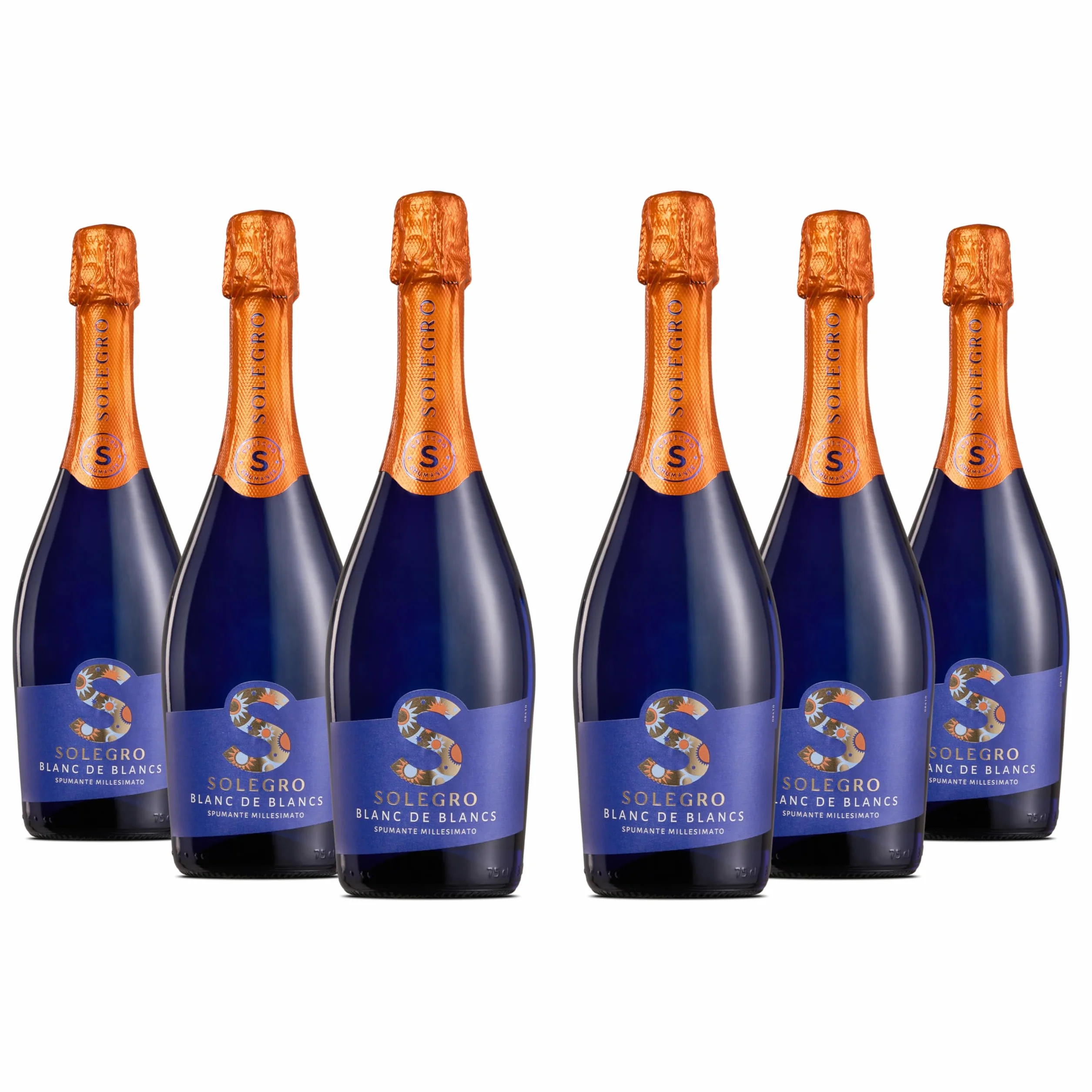 Solegro Spumante Blanc de Blancs Millesimato Extra Dry, Fresco e Fruttato, perfetto da Aperitivo - 11% vol, Confezione con 6 Bottiglie da 750 ml