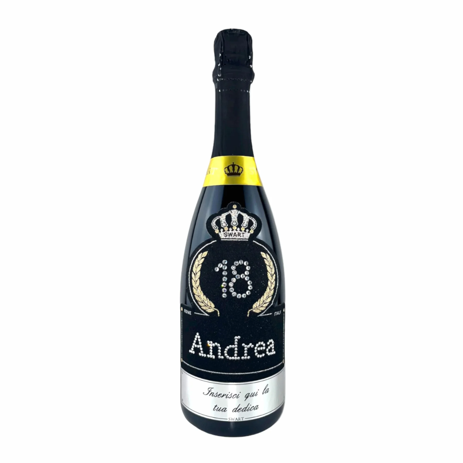 Swart Regalo Compleanno - Bottiglia Tanti Auguri da 0,75L, 1,5L, 3L - Personalizza l'Etichetta con Nome, Età e Dedica per il festeggiato con autentici cristalli - Spumante italiano di alta qualità