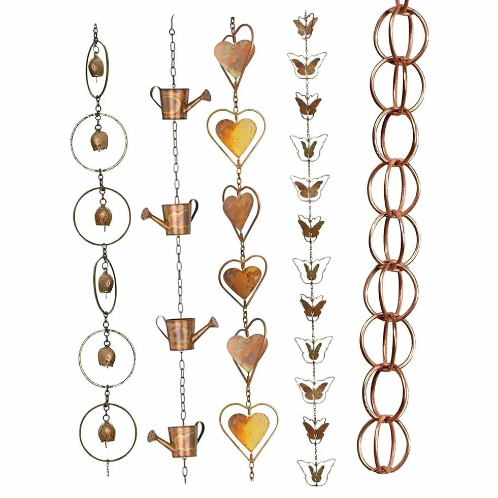Catene Pluviali per Grondaie, Lunghezza 1m Catena Pluviale di Rame Lotus Catena Pluviale Decorativa Cattura Pioggia Sostitutiva Gocciolatoio per Grondaie, Drenaggio Gronda (per ANELLO)