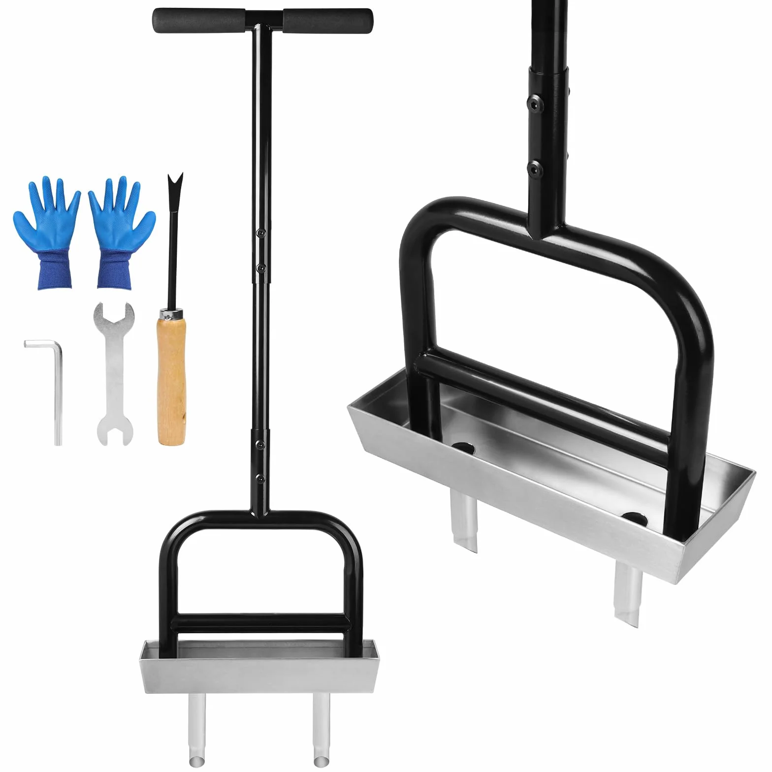 lalago Aerificatore Manuale a 2 Punte con Vano Porta Attrezzi, Scarificatore Manuale 93 cm, Aerazione del Prato, Picchio da Prato per Dissodare Il Terreno e Migliorare Il Prato