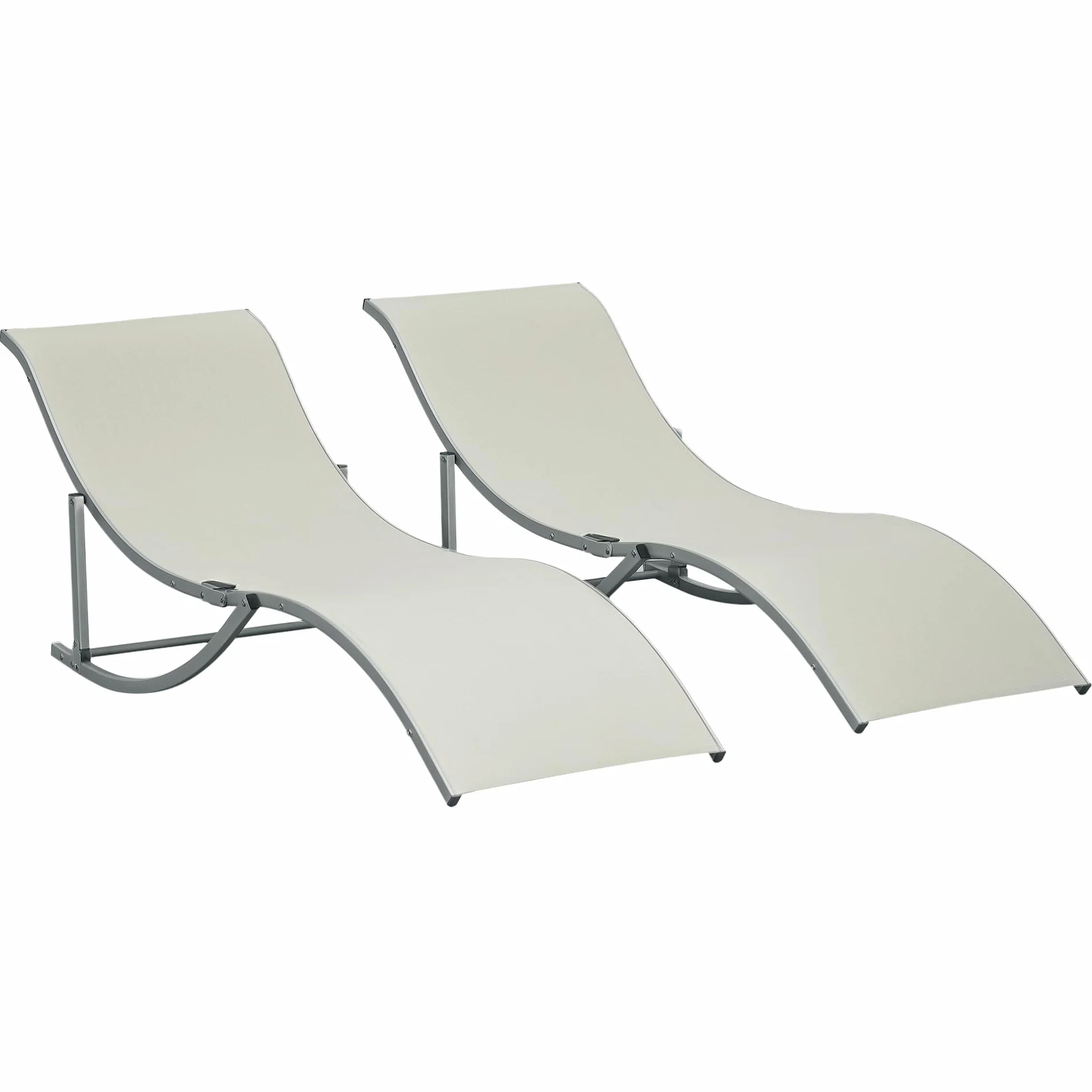 Outsunny Set di 2 Lettini Prendisole da Giardino Pieghevoli, Sdraio da Giardino in Texteline e Alluminio, per Spiaggia, Piscina, 61x165x63 cm, Beige