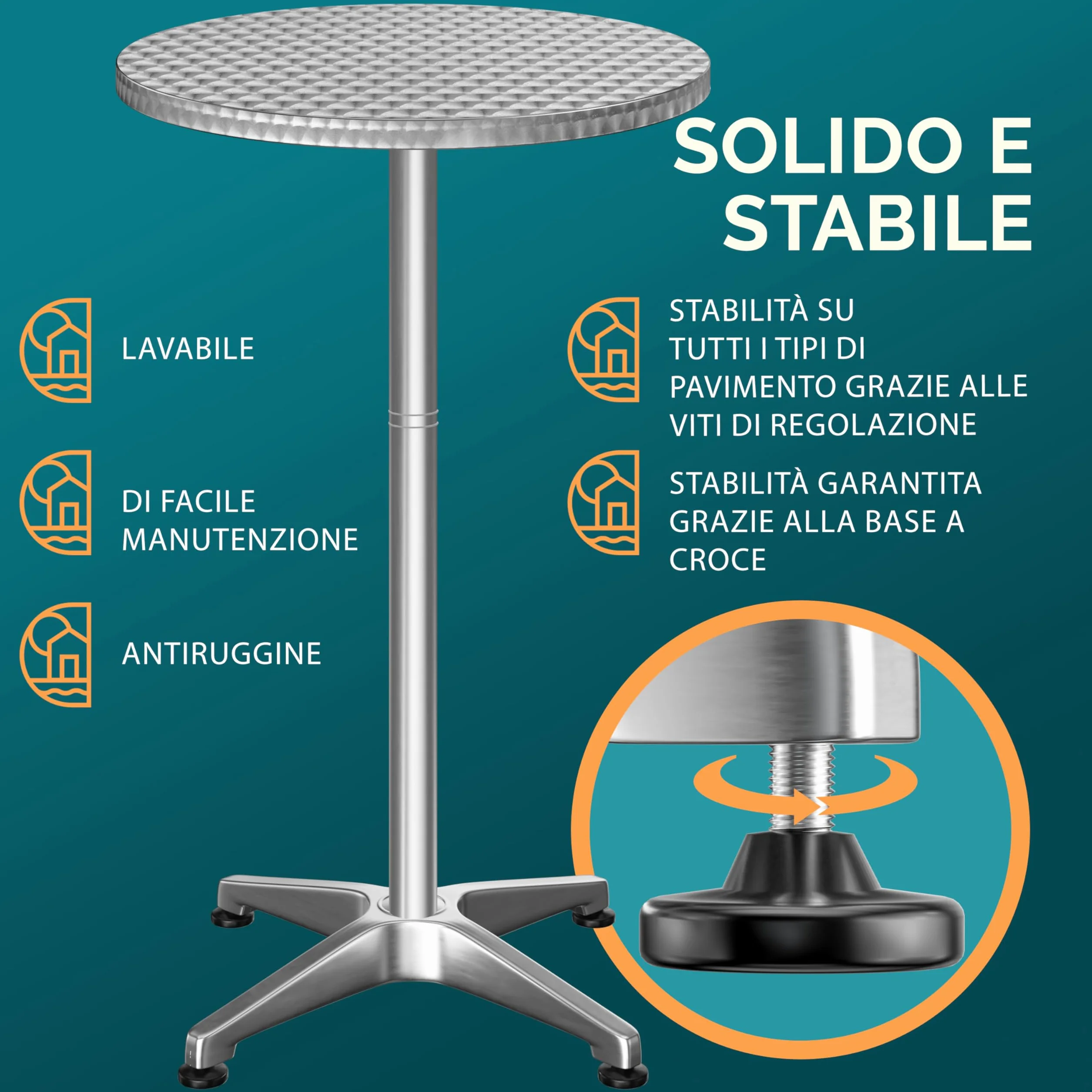 Casaria® Tavolo Alto da Bar 2in1 con Fodera Regolabile in Altezza 70 cm / 115 cm in Alluminio Rotondo Ø60 cm Pieghevole per Esterni Giardino Bistrot Feste Tavoli da Ricevimento
