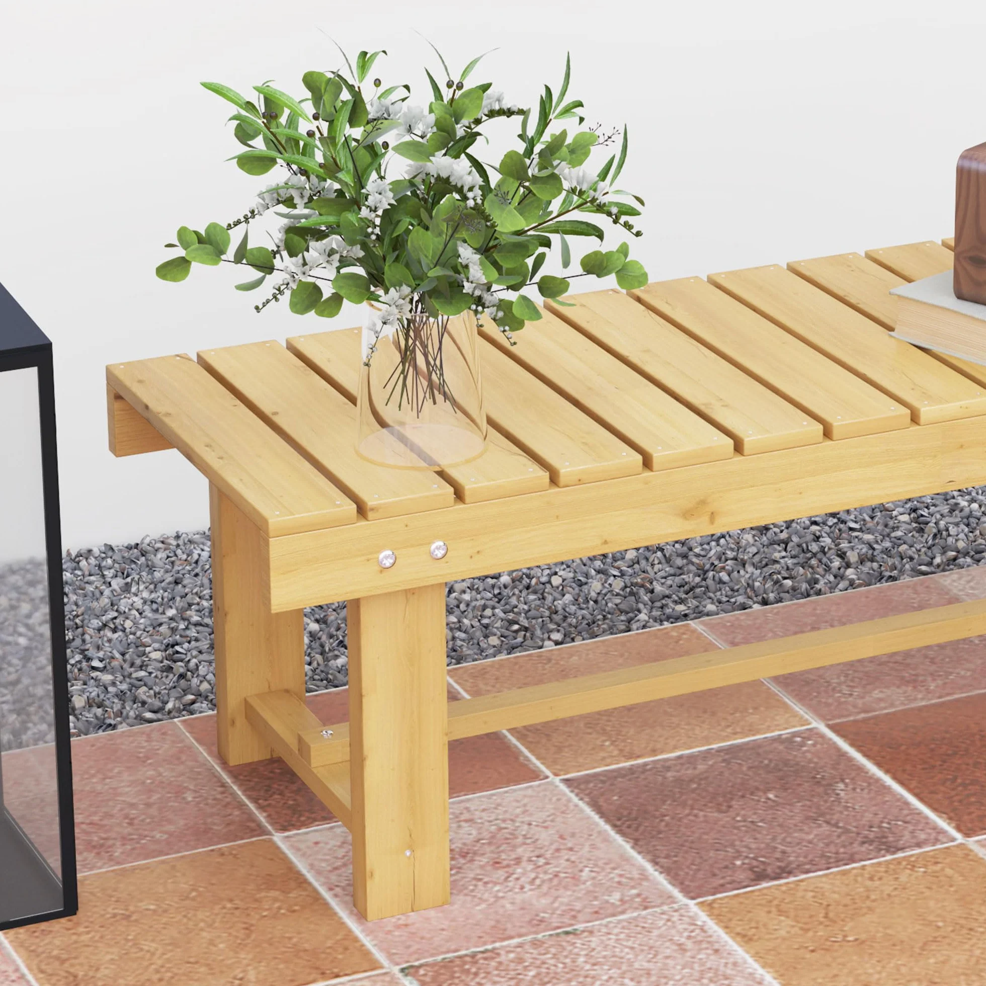 Outsunny Panchina da Esterni Impermeabile a 2 Posti in Legno di Abete, Per Giardino Terrazzo, Fino 250kg, 110x38x35cm