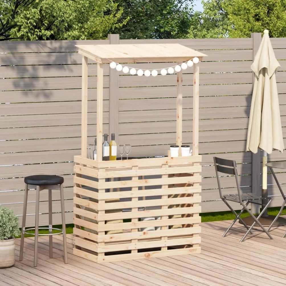 Generico Tavolo Bar da Esterno con Tetto 112,5x57x195,5cm Legno Massello,Mobili da Giardino,Tavoli da giardino-832534