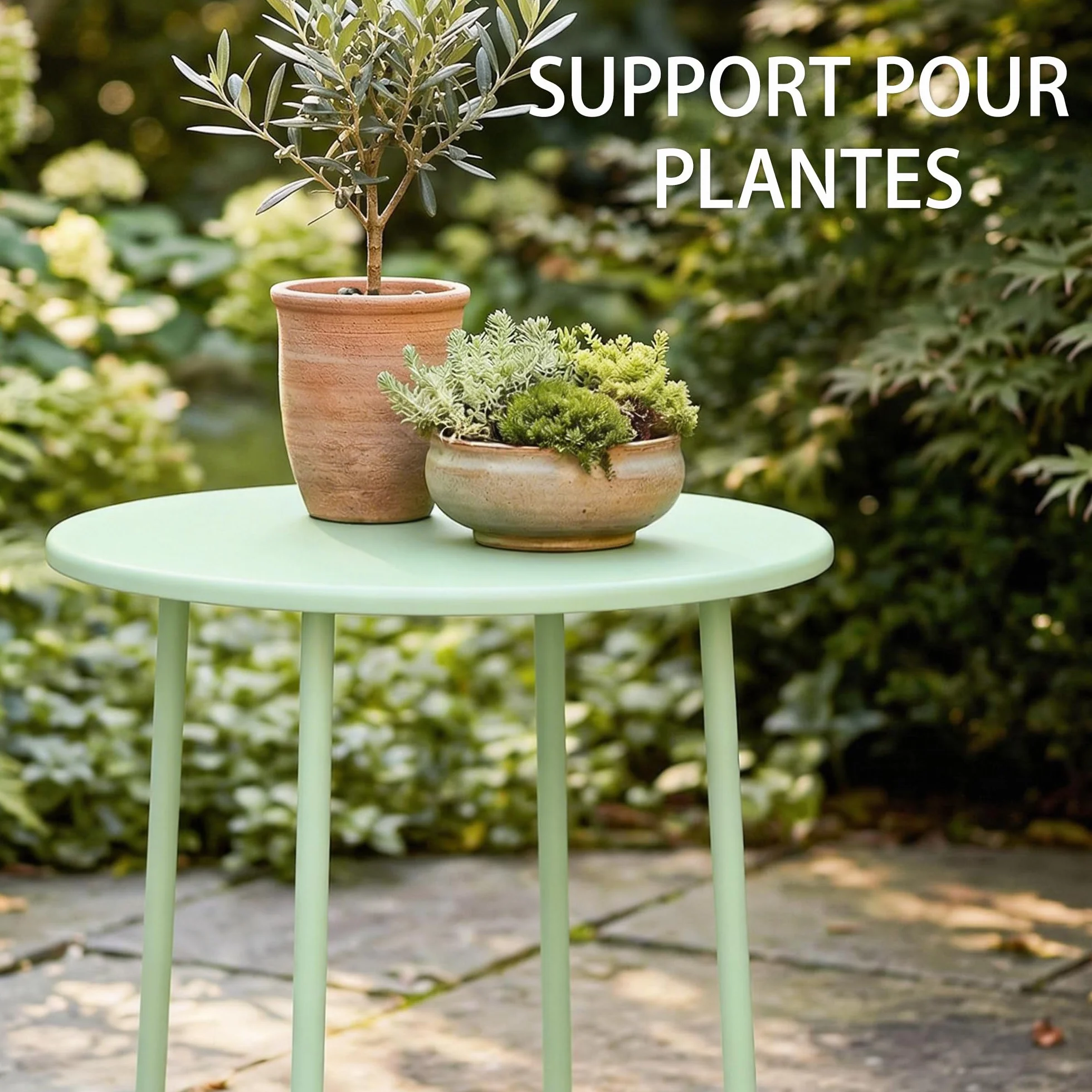 Outsunny Tavolino da esterno con bordo arrotolato, tavolo da giardino rotondo con base a X con gambe regolabili in altezza, per interni soggiorno, terrazza, balcone, metallo, Ø 48 x 51 cm, verde