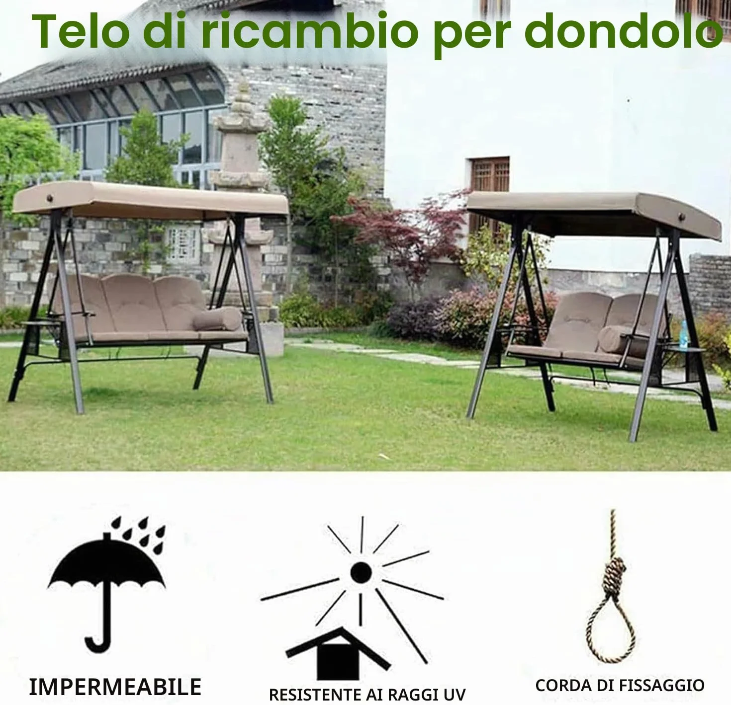 Grigio,Tetto di Ricambio per Dondolo, Copertura per Dondolo da Giardino 190 x 120cm, a 3 posti Tettino Parasole Universale Impermeabile Tetto del Dondolo da Giardino Telo per Altalena