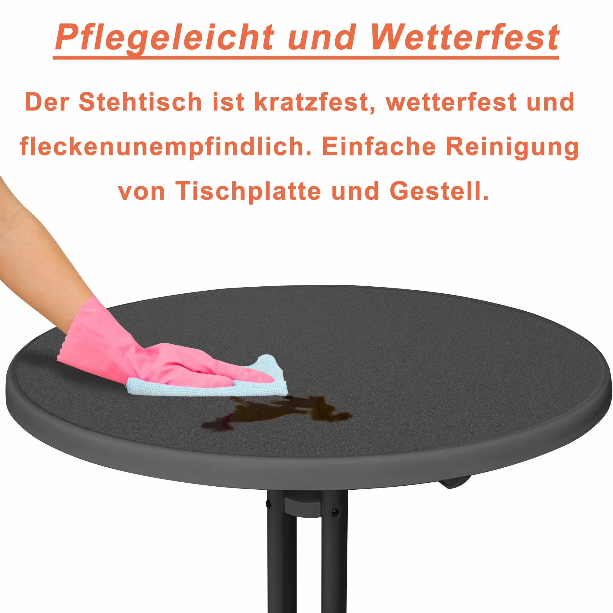 XMTECH Tavolo da bistrot pieghevole, Ø 80 cm, rotondo, altezza 110 cm, resistente alle intemperie, piedini regolabili in altezza, per interni ed esterni, colore nero