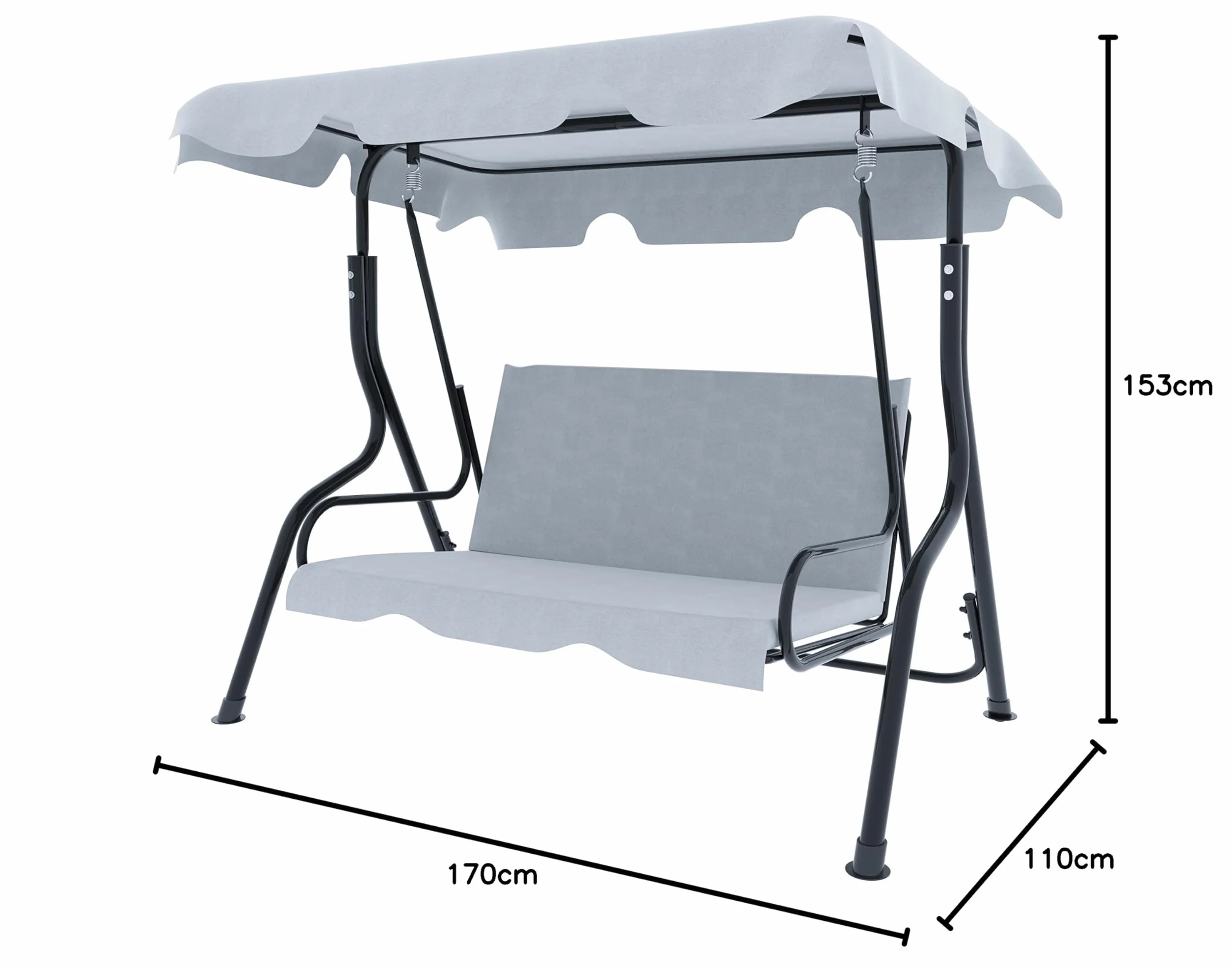 Arreditaly Dondolo 3 Posti Con Tettuccio Parasole Regolabile Cuscini Imbottiti Struttura Robusta In Acciaio Verniciato Da Esterno Giardino Balcone Terrazzo Piscina 170 x 110 x 153 Cm (Grigio)