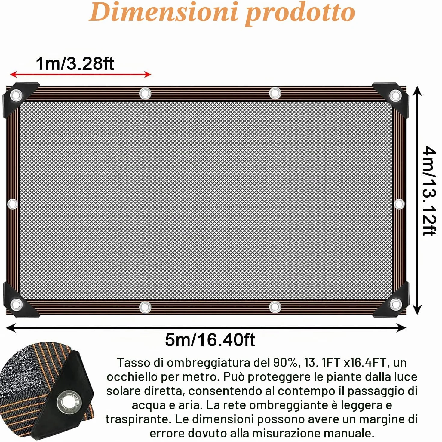 Rete Ombreggiante,4x5M Telo Ombreggiante Occhiellato,90% Panno Ombra con Occhielli,Tessuto Ombreggiante,Panno Ombreggiante,Rete Parasole,per Giardino,Pergola,Piante da Patio,Serra,Pollaio