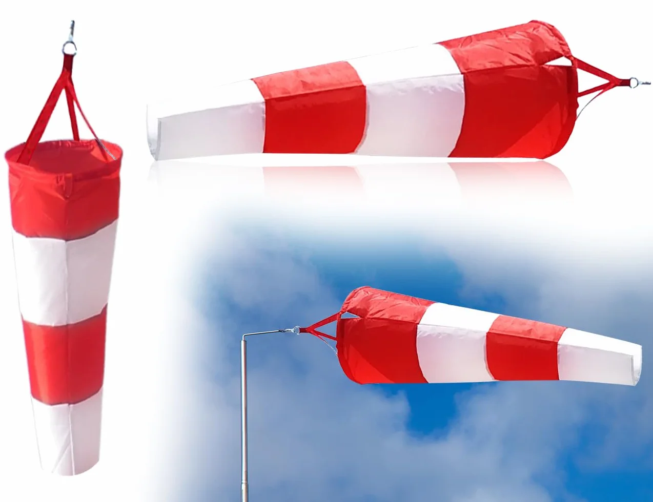 manica a vento per esterni,banderuola,borsa per manica a vento,indicatore di direzione del vento per la misurazione del vento con cintura in poliestere a righe(rosso e bianco,80 cm)