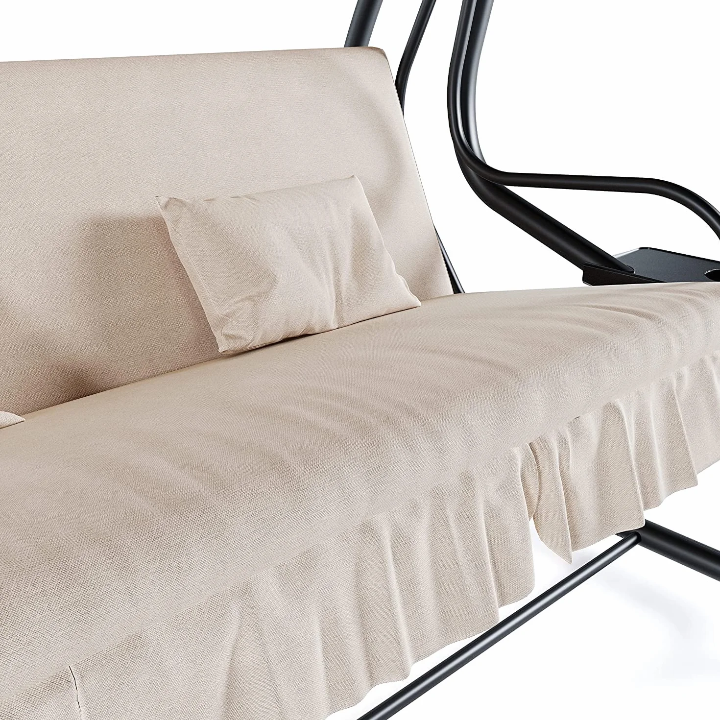 BRICOZONE Dondolo Reclinabile 3 Posti Con Cuscini Imbottiti Parasole Tettuccio Regolabile Diventa Letto Struttura Acciaio Robusto Giardino Esterno Balcone Terrazzo Piscina 200 x 120 x 160 cm Beige
