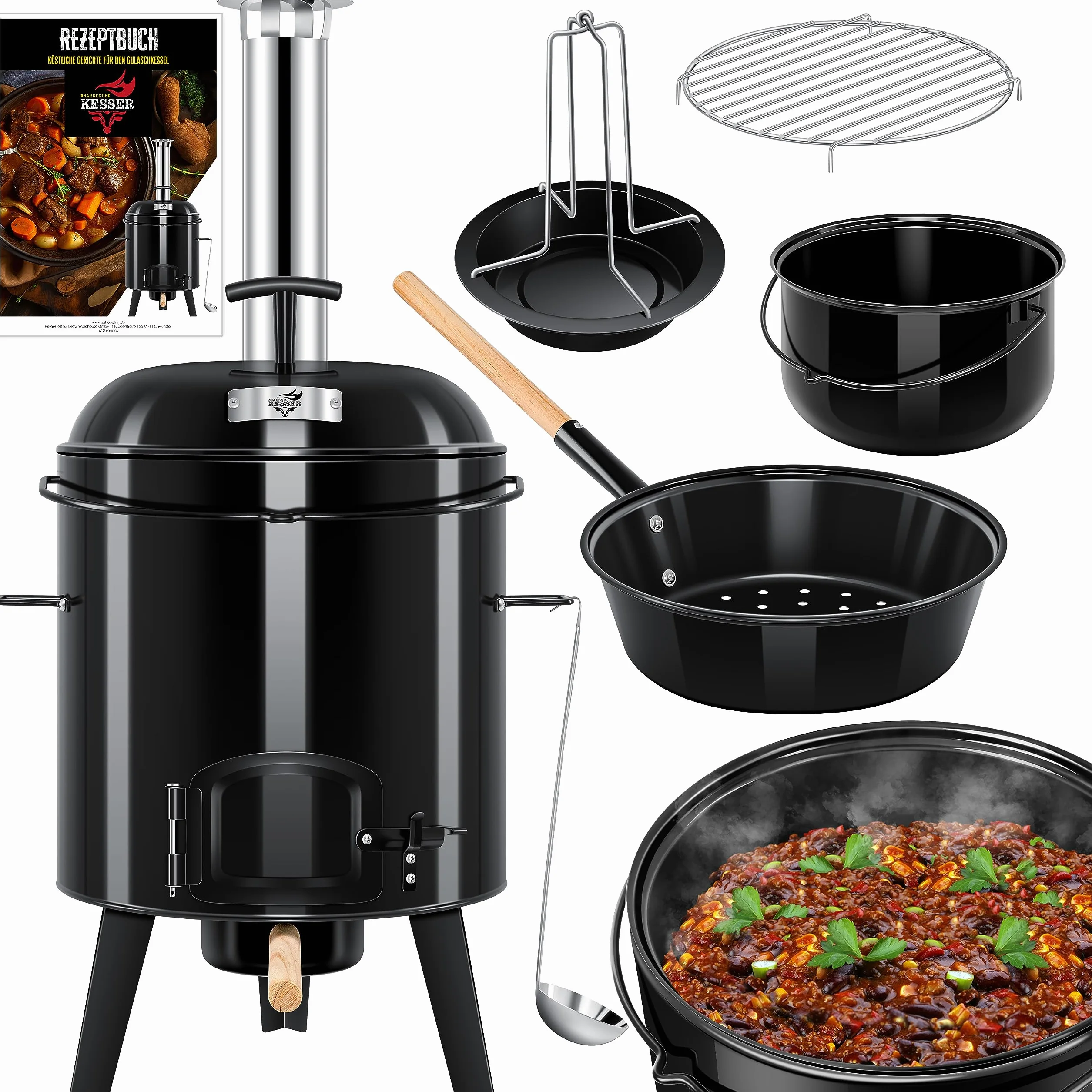 KESSER® Pentola per gulasch | Forno con Funzione Grill, griglia a Sfera + arrosto per Pollo 8 l Padella gulasch pentola 17 Litri Smaltata con Coperchio per la Cucina all'aperto