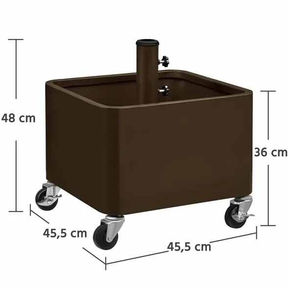 Yaheetech Base per Ombrellone con Ruote 2 Freni Riempibile e Piantabile con Sabbia o Pietre 150 kg per Pali da Ø38mm e Ø48mm con 13 Fori di Scarico Cortile Terrazza Giardino Esterno Marrone