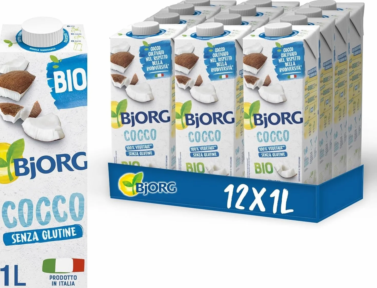 BJORG Bevanda Biologica Latte di Cocco, 100% Ingredienti Vegetale, Ottimale per Ricette Dolci, Senza Glutine, Vegan, Prodotto in Italia, 12 x 1L