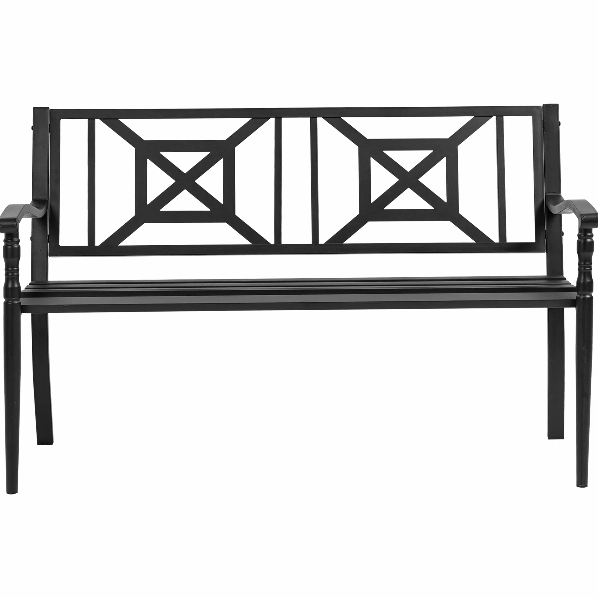 Outsunny Panchina da Giardino in Acciaio per 2 Persone, Panchina da Esterno con Schienale Alto e Braccioli, 128x62.5x81.5 cm, Nero