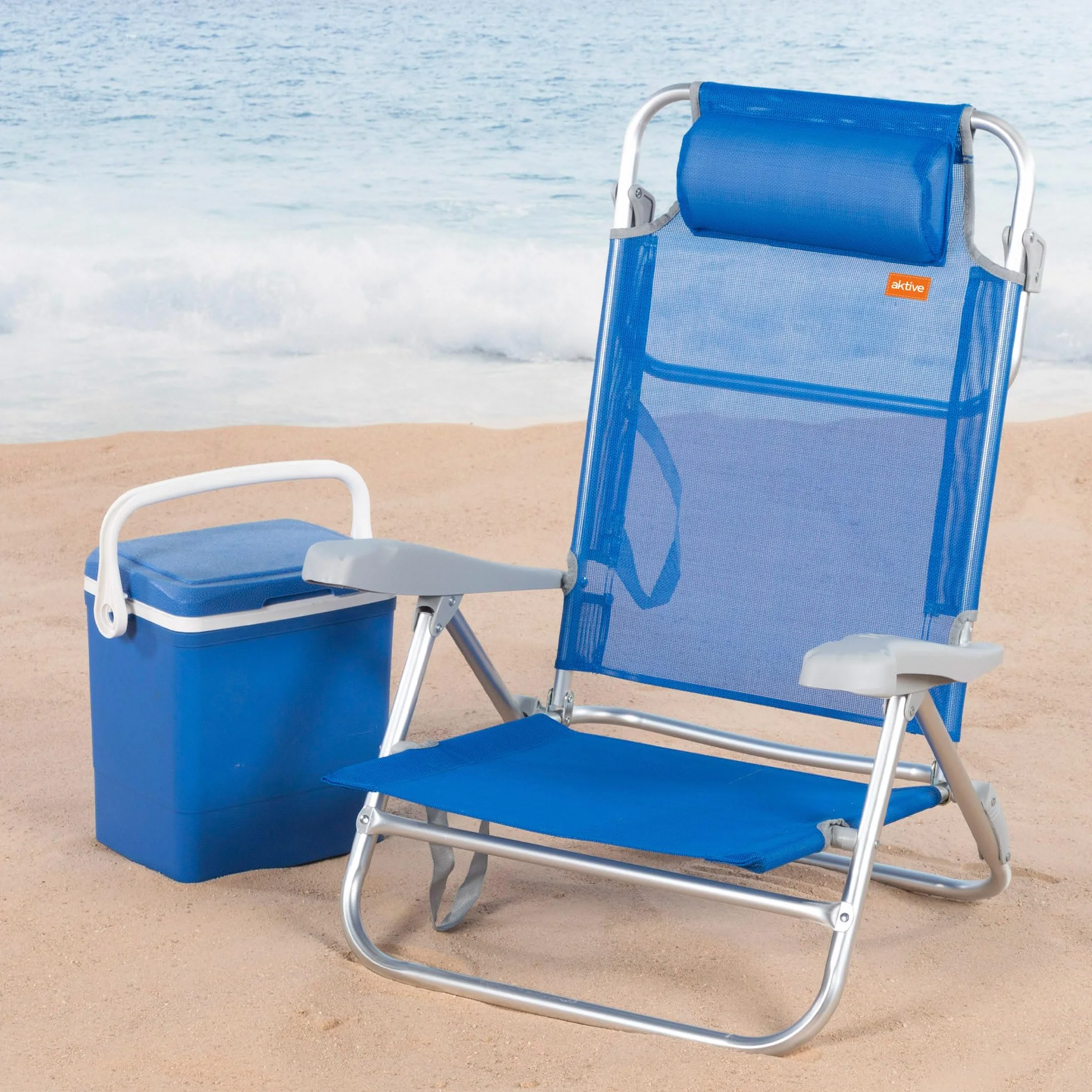 AKTIVE Confezione da 2 sedie da spiaggia pieghevoli, schienale 8 posizioni, convertibili in sdraio, 47 x 49 x 82 cm, in alluminio e textilene, con cuscino imbottito e maniglie per le mani, massimo 110