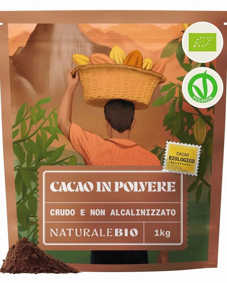 NaturaleBio Cacao Biologico in Polvere 1kg. Naturale e Puro da Fave Crude. Non Zuccherato. Prodotto dalla pianta Theobroma Cacao. Lavorato a Basse Temperature. Testato per Metalli Pesanti