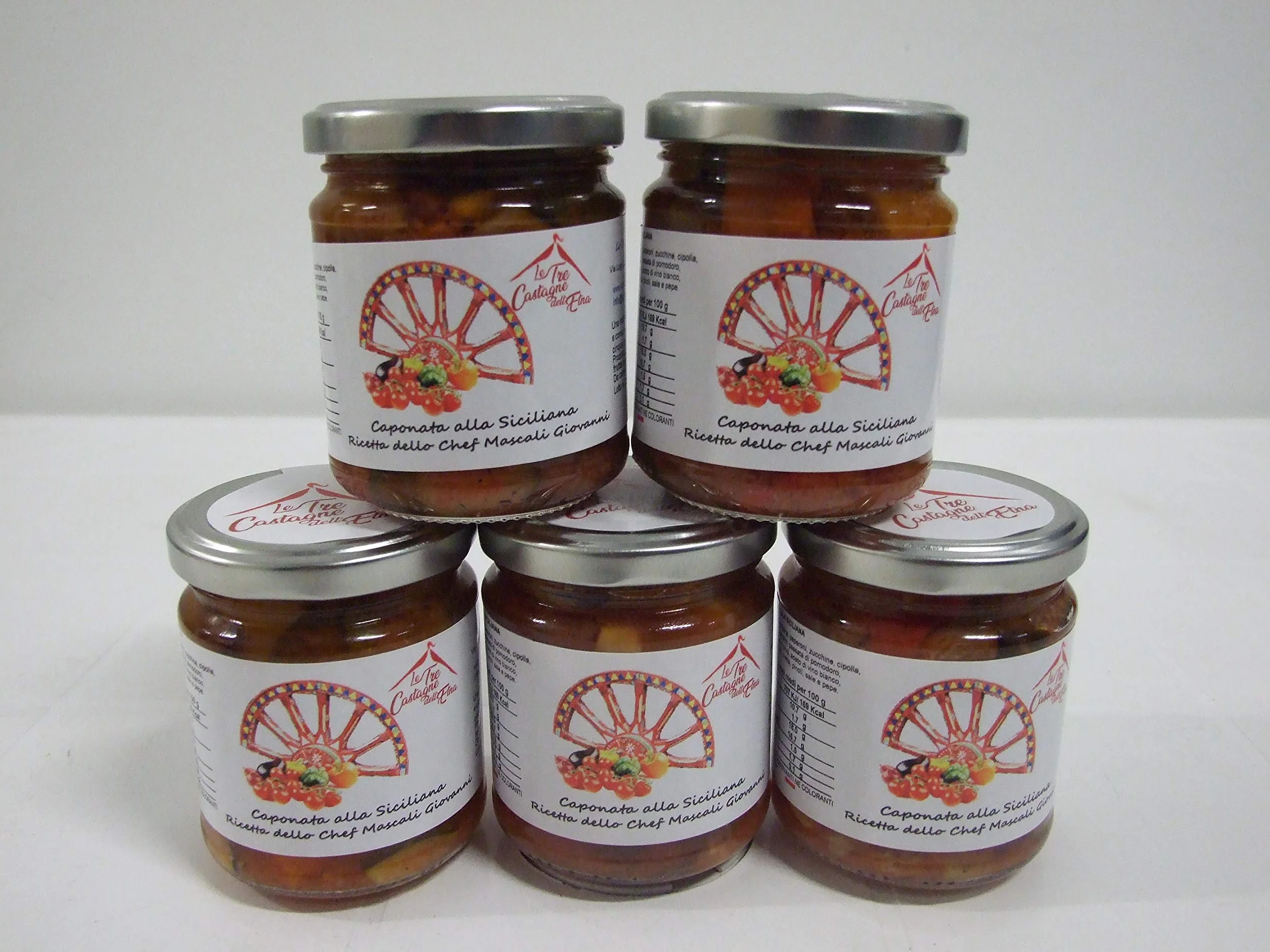 Caponata Siciliana di verdure 5 vasetti x 280 gr. prodotto artigianale - Le Tre Castagne dell'Etna