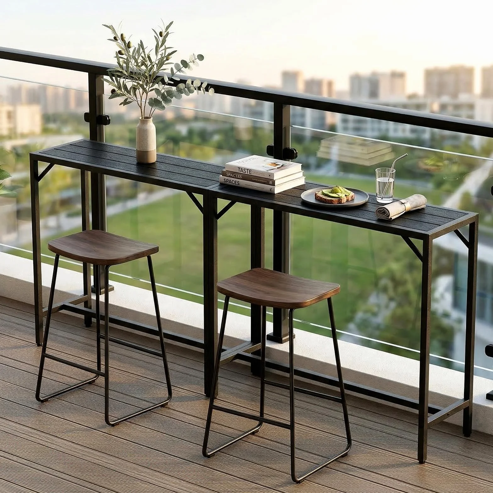 LIFERUN Outdoor Bar Table, 120 x 38 x 98 cm, Tavolo da Giardino Cortile con Piano Impermeabile, Tavolo da Bar Alto con Piedini Regolabili, adatto per Terrazza, Bordo Piscina, Soggiorno, Nero